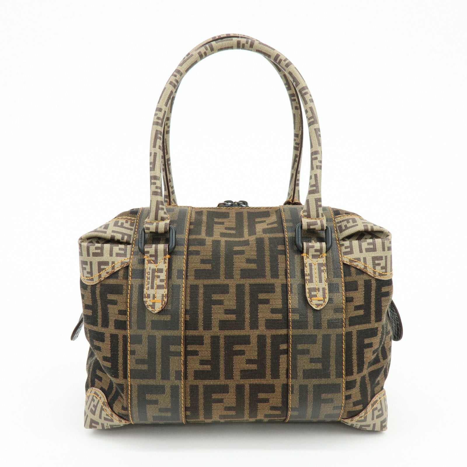 FENDI Zucca Zucchino Canvas PVC Boston Hand Bag Brown 8BL095