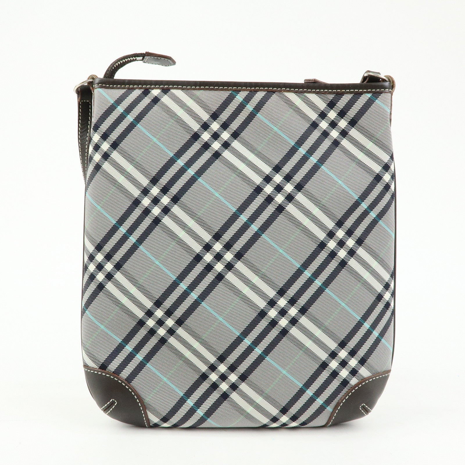 BURBERRY Blue Label Canvas Leather Shoulder Bag Grey Dark Brown