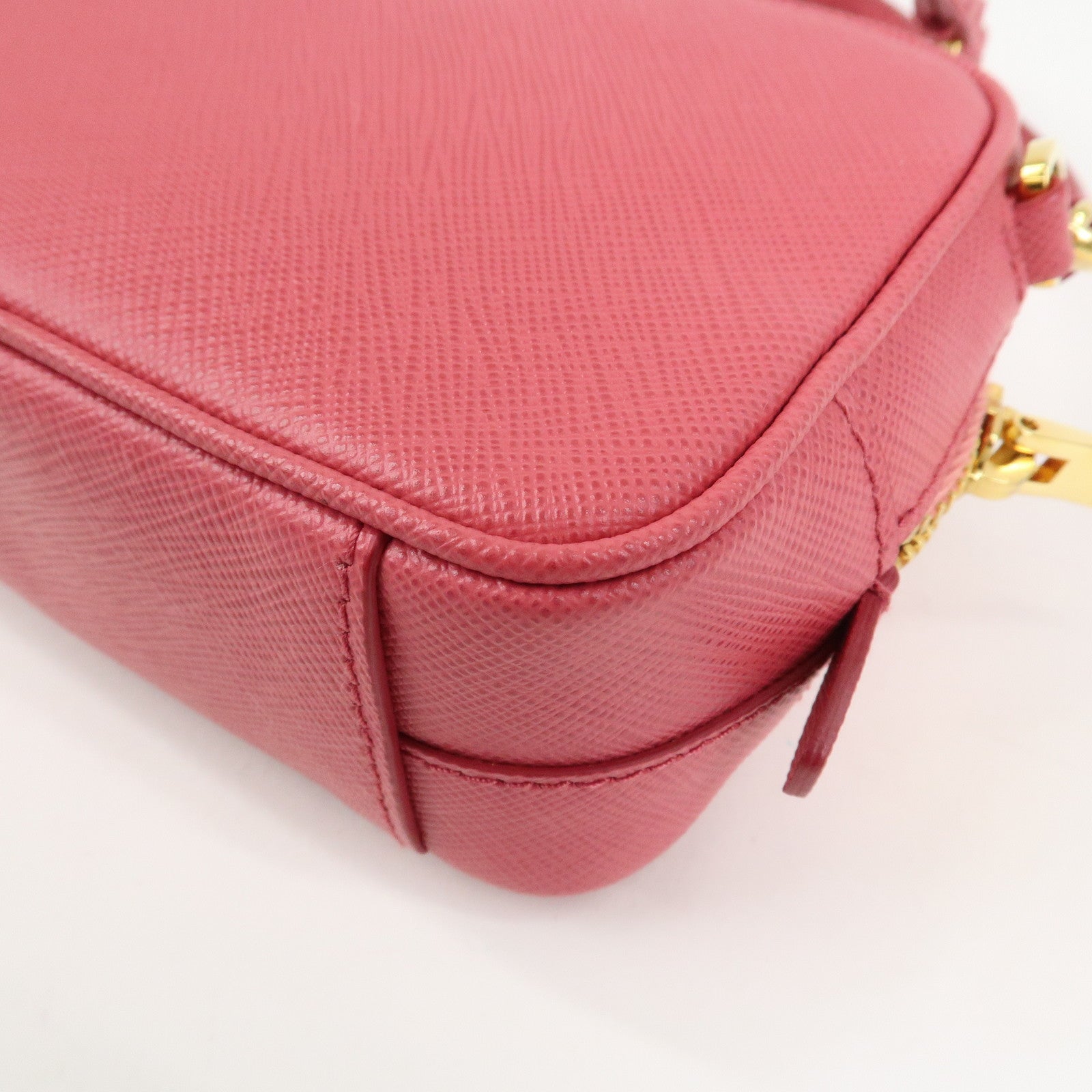 PRADA Saffiano Leather Ribbon Mini Camera Shoulder Bag Pink 1N1674