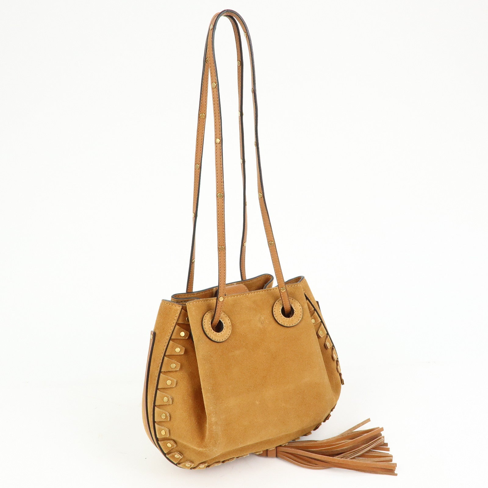 Chloe Suede Leather Tassel Shoulder Bag Crossbody Bag Brown