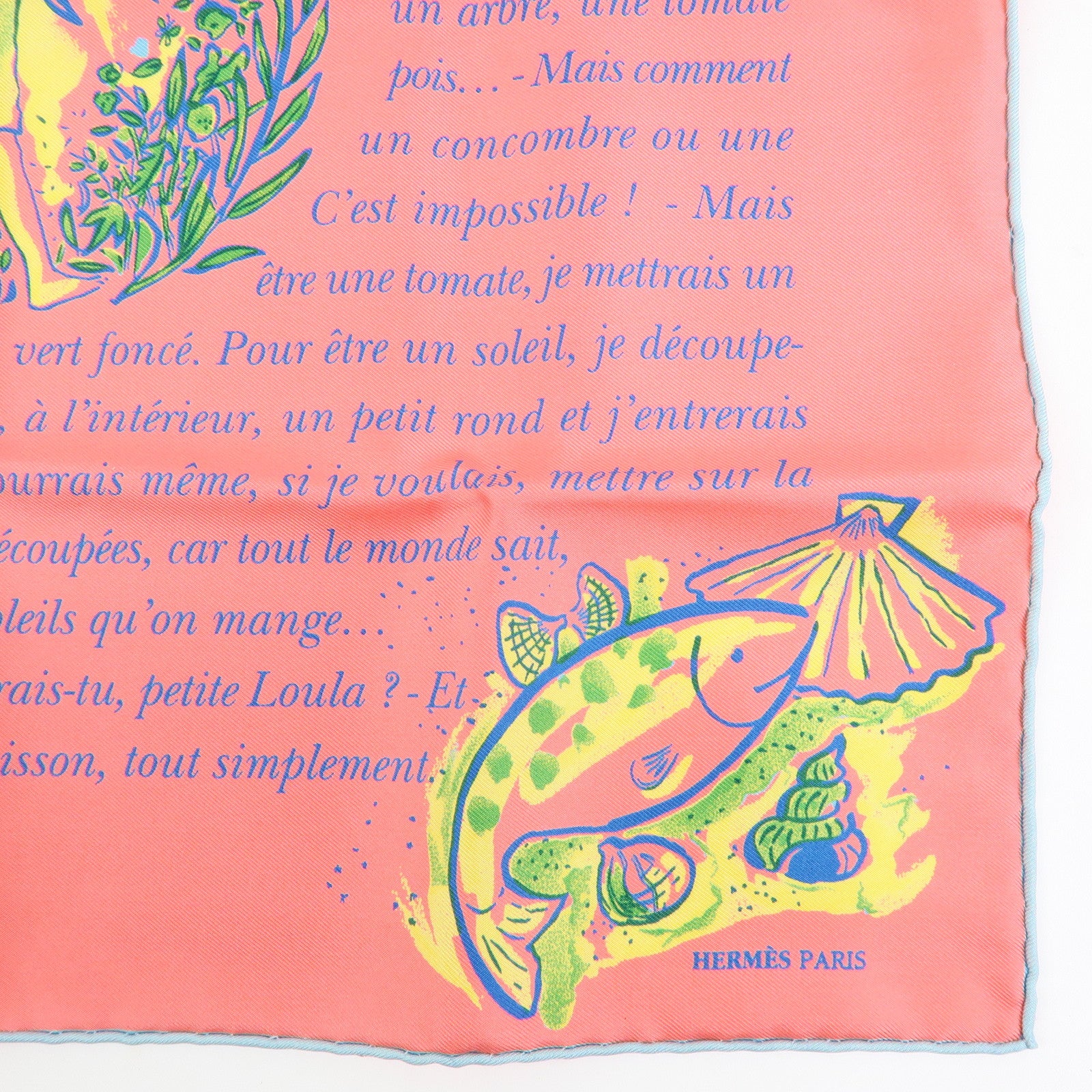 HERMES Carre 45 Silk100% Scarf L'ete de Loula Pink Green Yellow