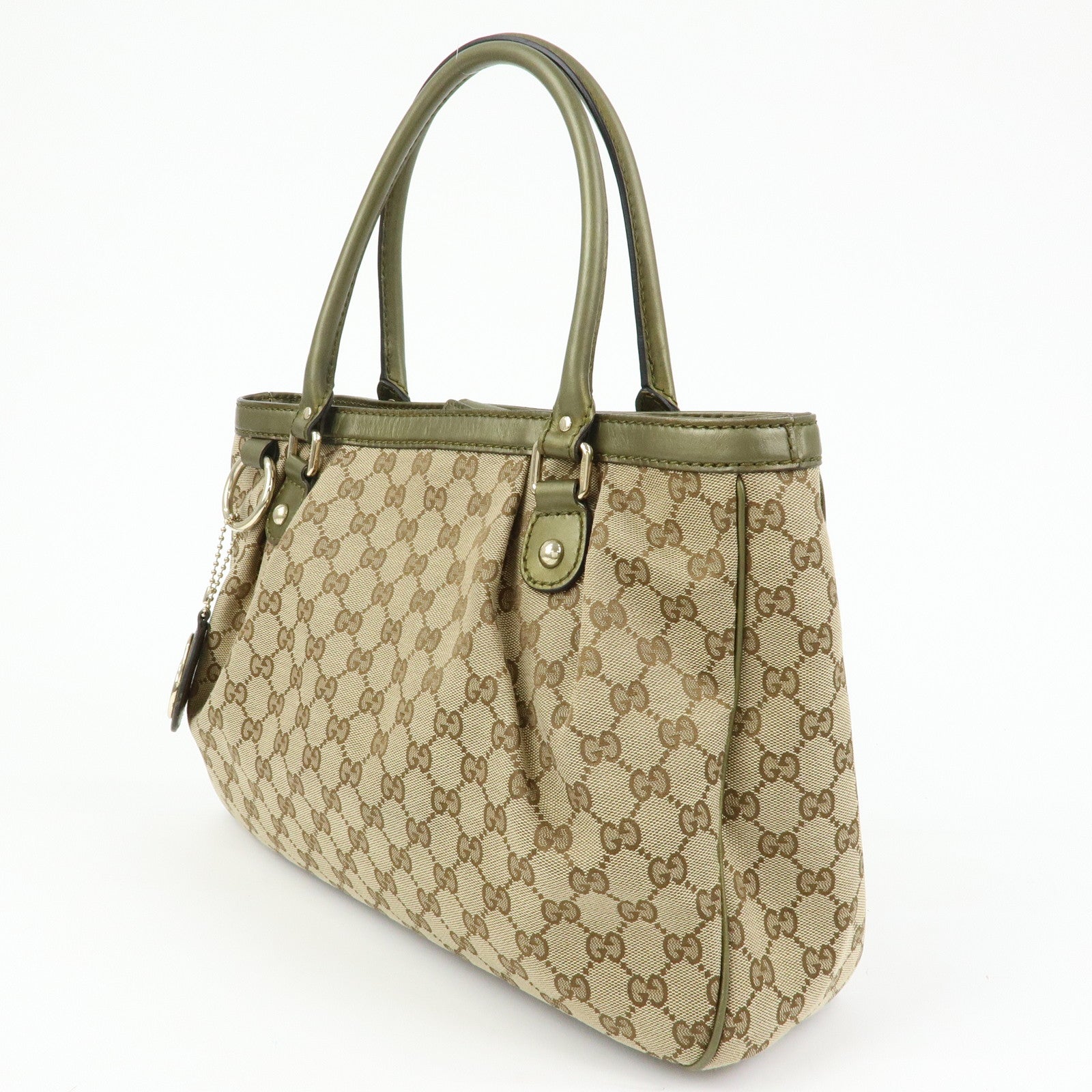 GUCCI Sukey Interlocking G GG Canvas Leather Tote Bag Beige 296835