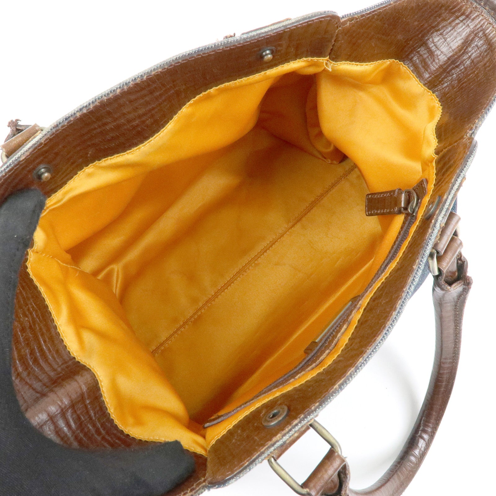 FENDI Etnico Denim Leather Shoulder Bag Indigo Blue Brown 8BN157