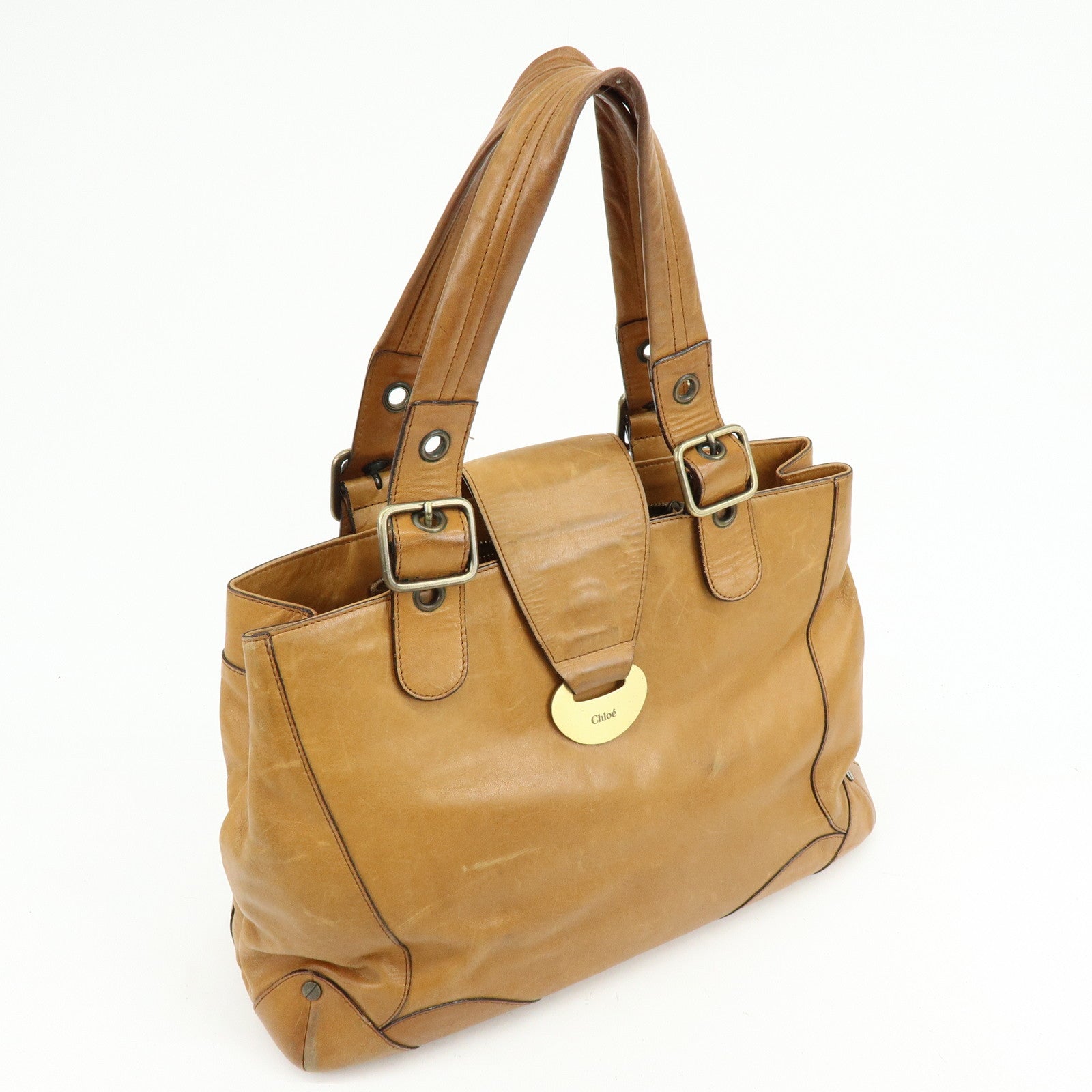 Chloe Maroquinerie Leather Tote Bag Shoulder Bag Hand Bag Brown