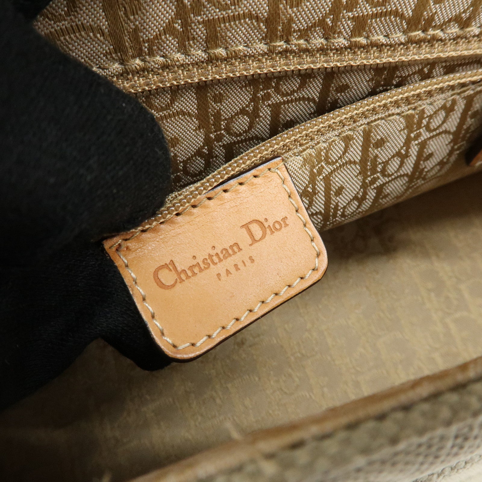Christian Dior Street Chic Canvas Leather Shoulder Bag Khaki Camel