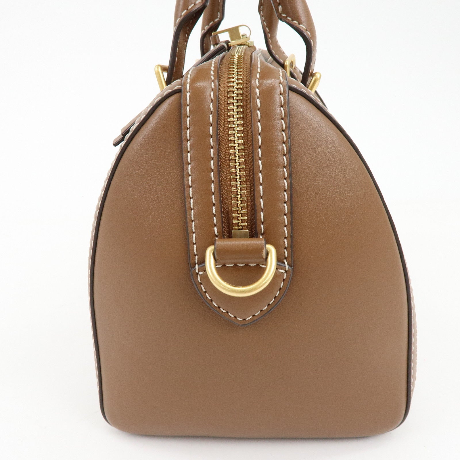 TORY BURCH T Monogram Leather 2Way Bag Barrel Shoulder Bag Brown
