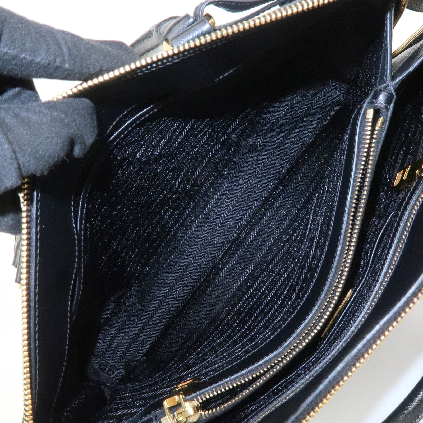 PRADA Logo Saffiano Leather Hand Bag Tote Bag Black BL0812