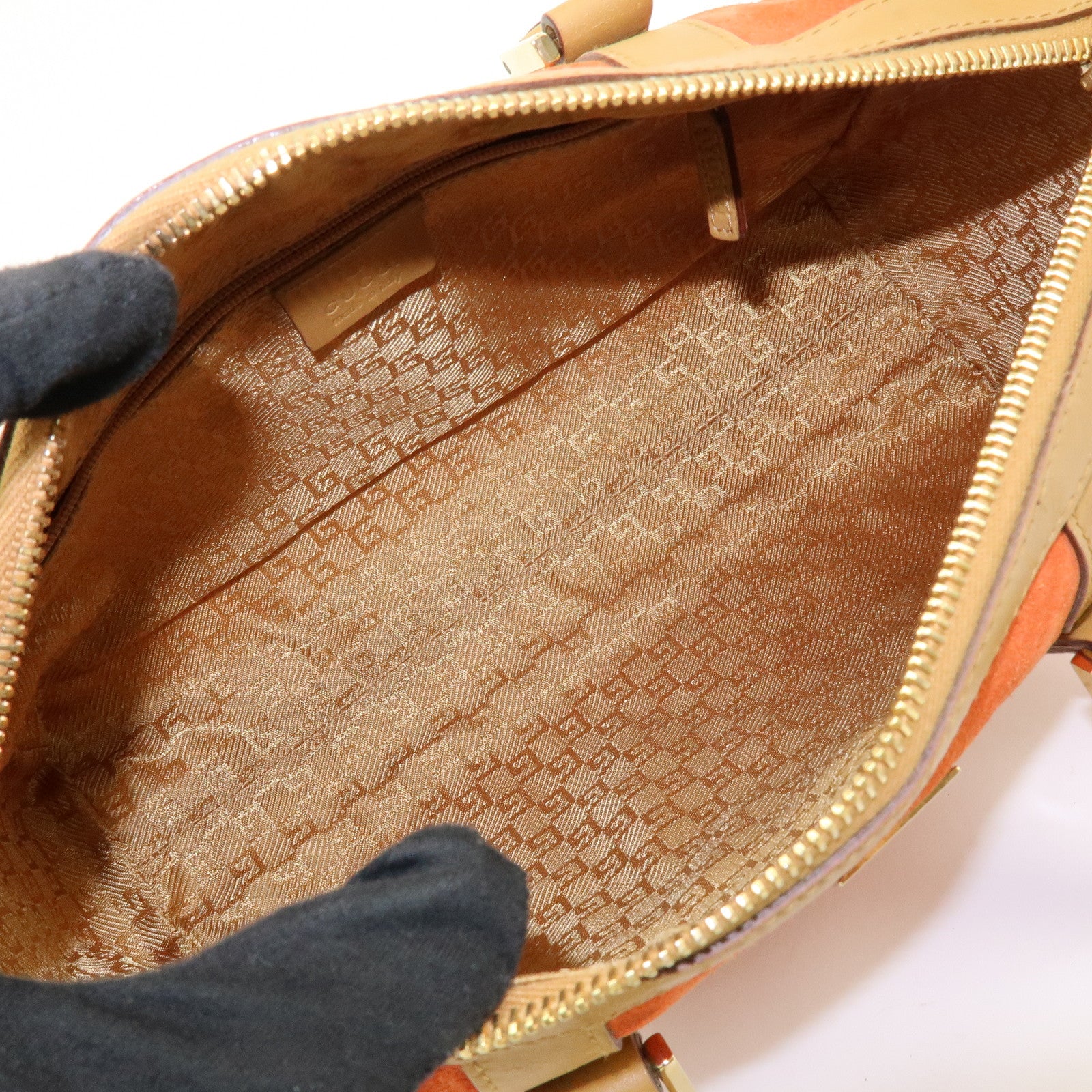GUCCI Logo Suede Leather Hand Bag Orange Brown 000.0851