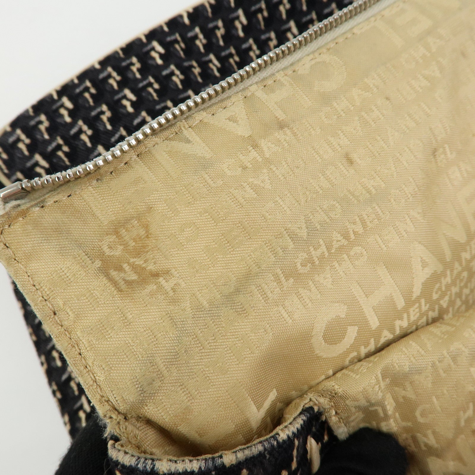 CHANEL Canvas Leather 2Way Bag Hand Bag Shoulder Bag Black Ivory