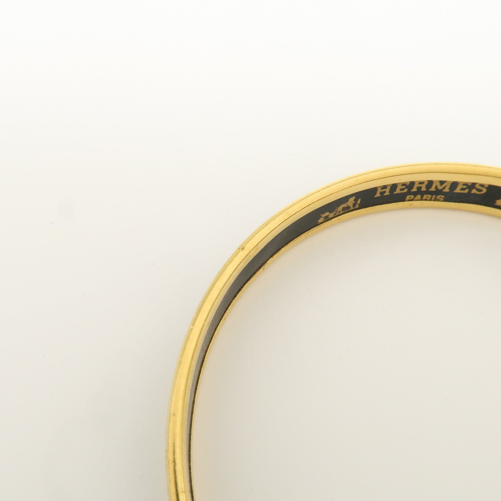 HERMES Email PM Gold Plated Bracelet Bangle Black Gold