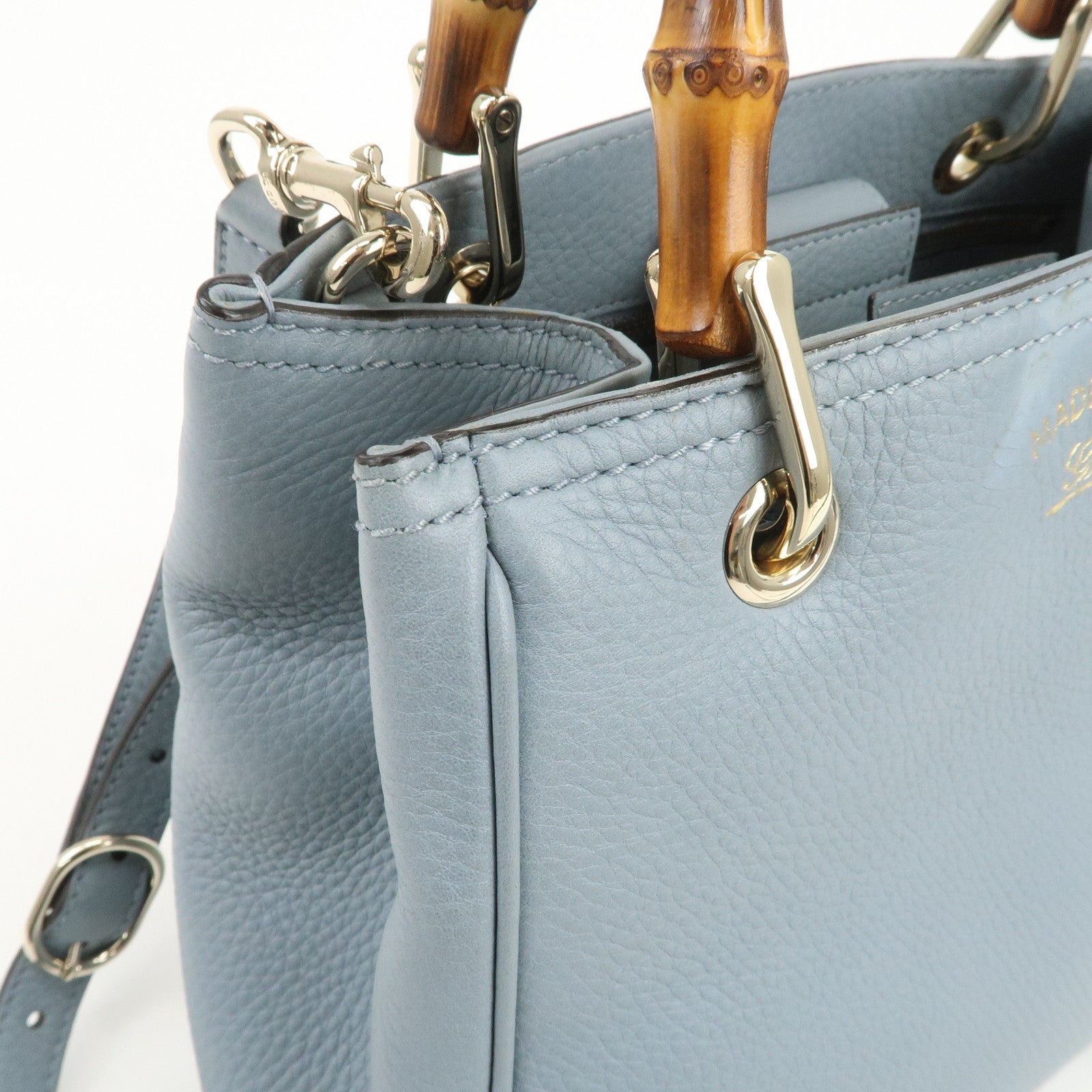 GUCCI Bamboo Leather 2Way Bag Hand Shoulder Bag Light Blue 336032