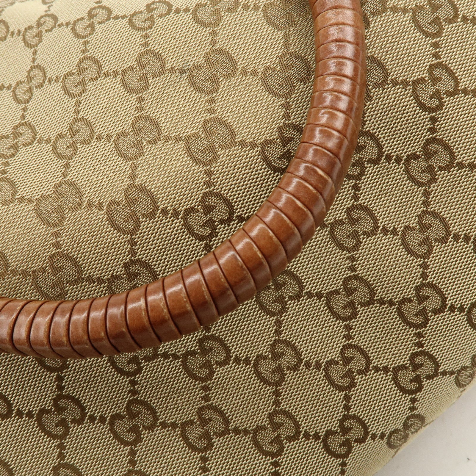 GUCCI GG Canvas Leather Shoulder Bag Tote Bag Beige Brown 323665