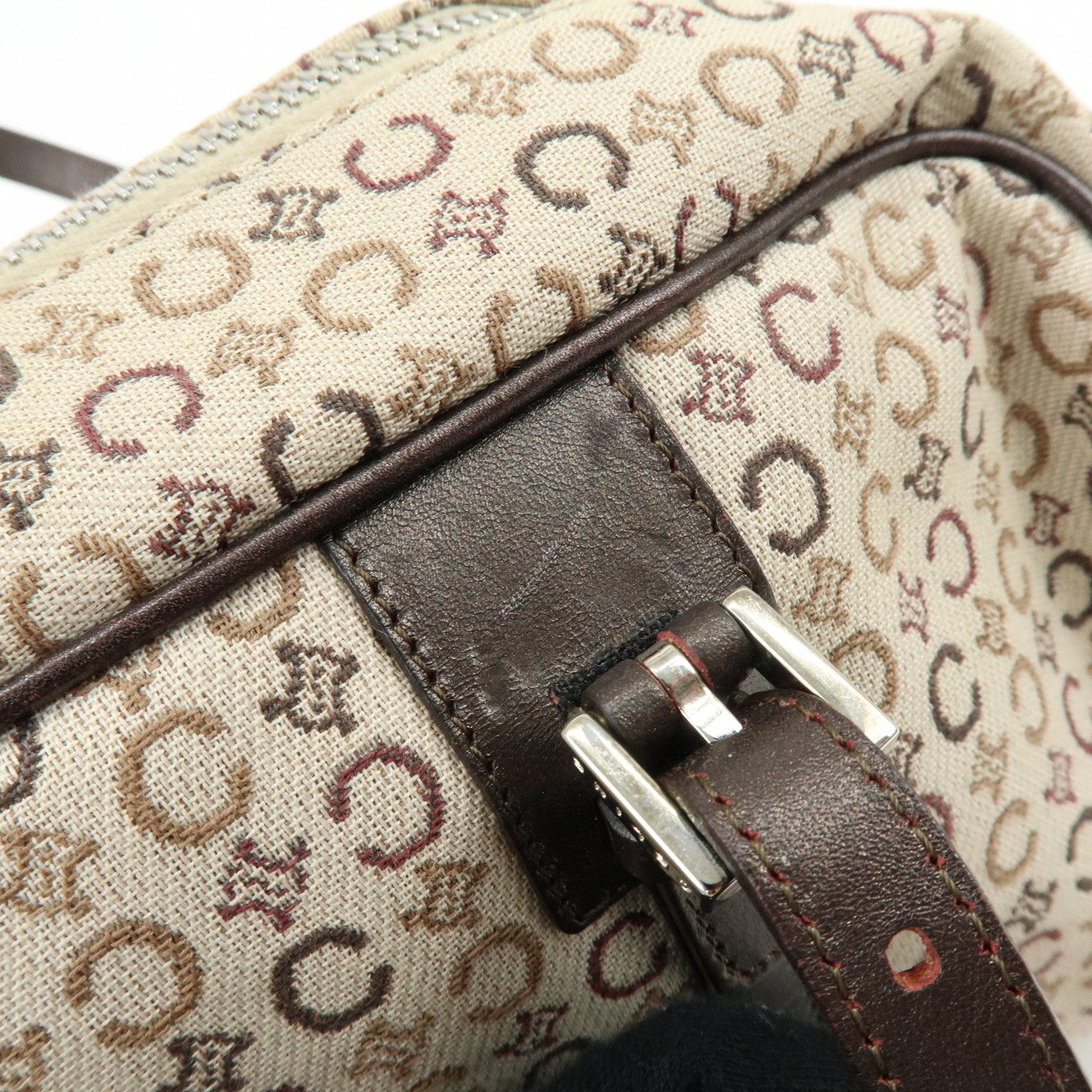 CELINE C Macadam Canvas Leather Hand Bag Boston Bag Beige Brown
