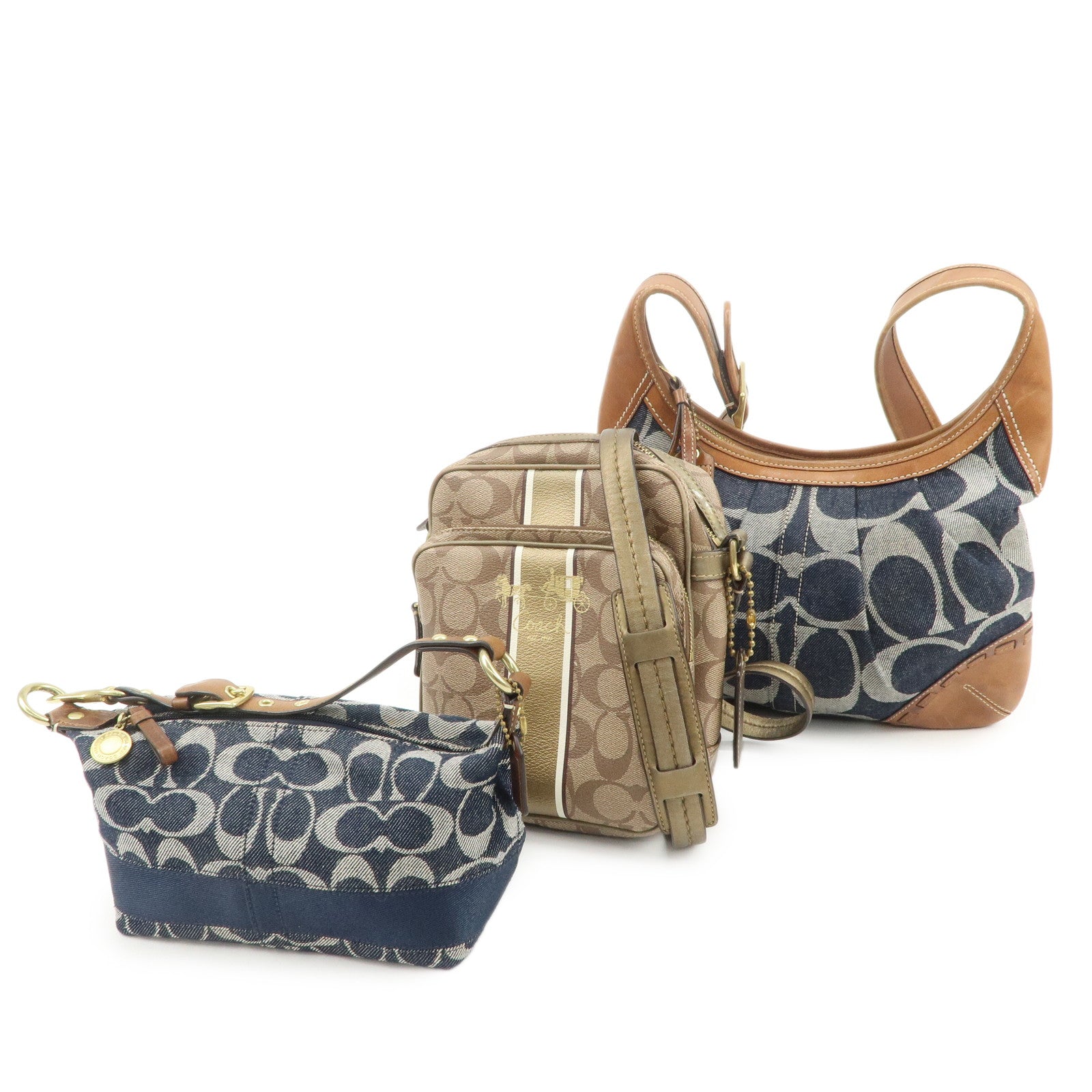 COACH Set of 3 Shoulder Bag Hand Bag Blue Brown