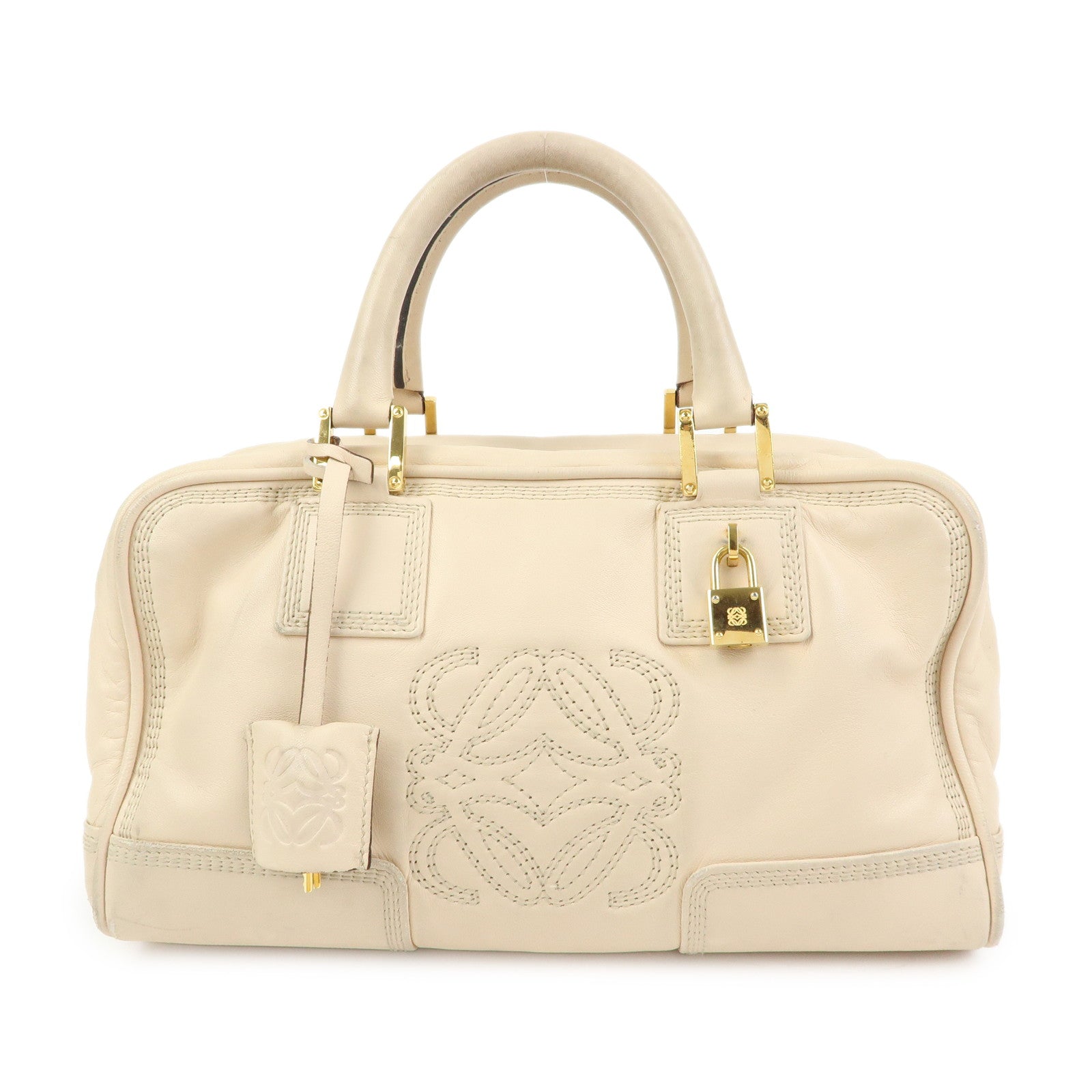 LOEWE Anagram Amazona 28 Nappa Leather Hand Bag Boston Bag Beige