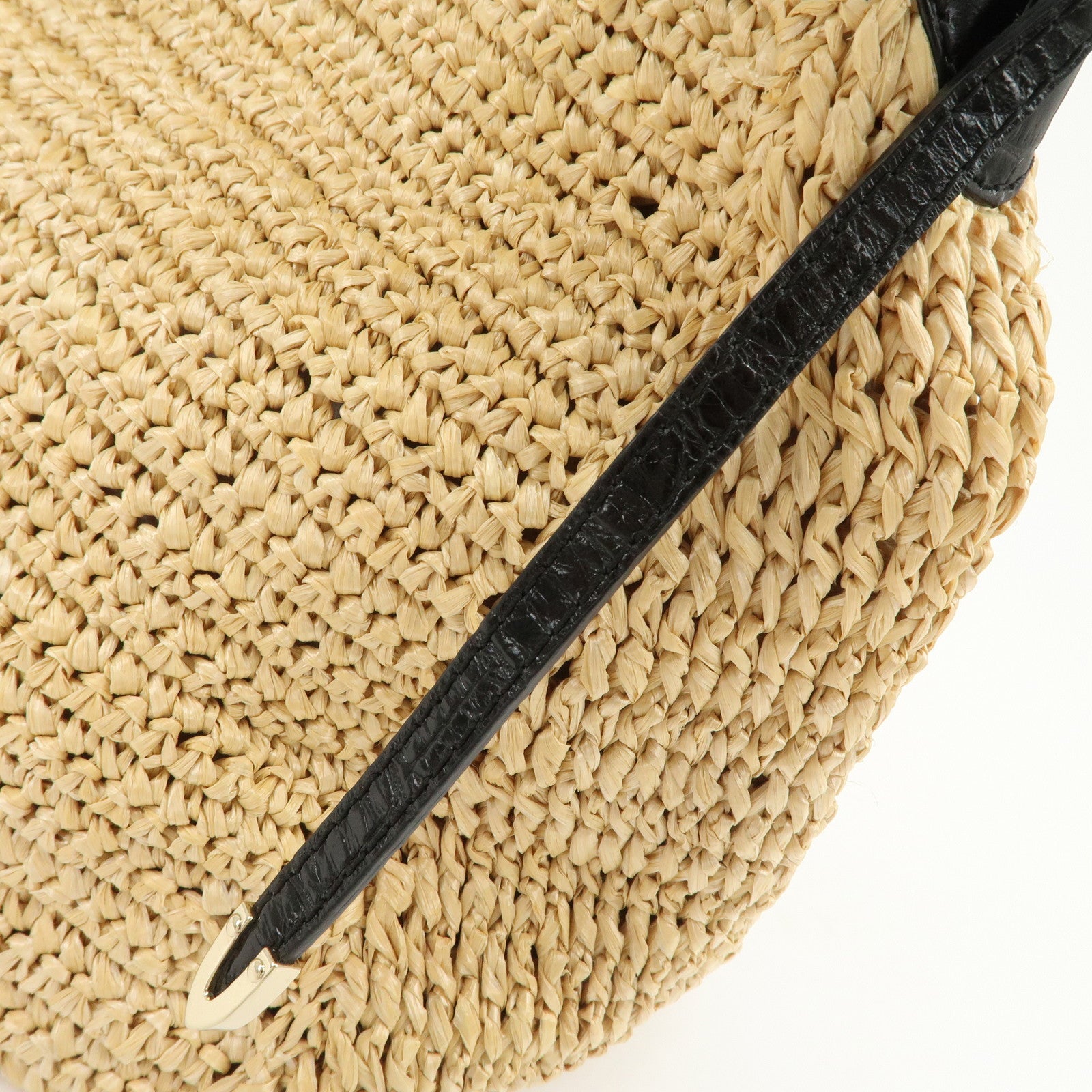 JIMMY CHOO Raffia Embossed Leather One Shoulder Bag Natural Black