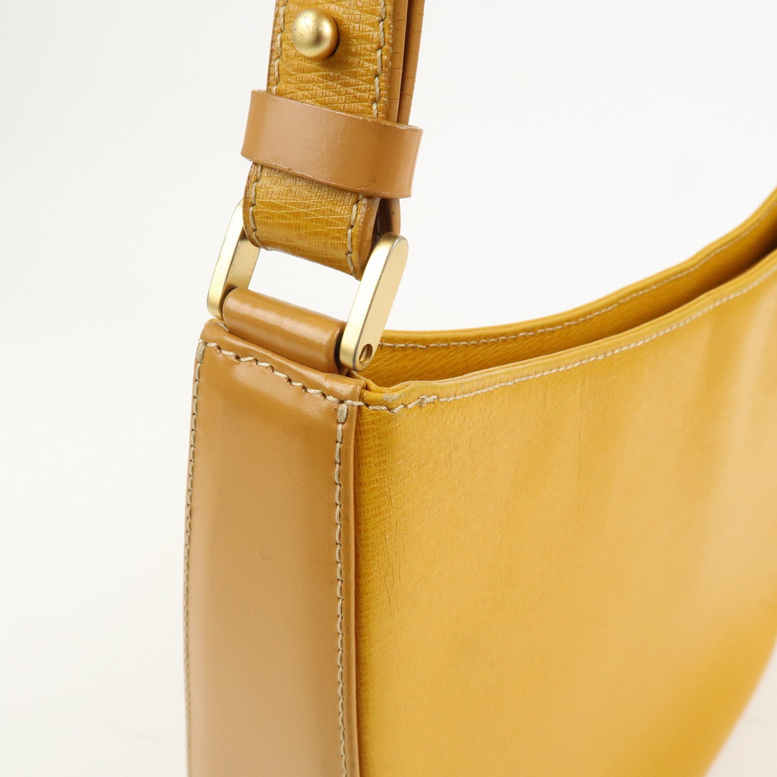 BURBERRY Logo Leather Shoulder Bag Hand Bag Yellow Beige