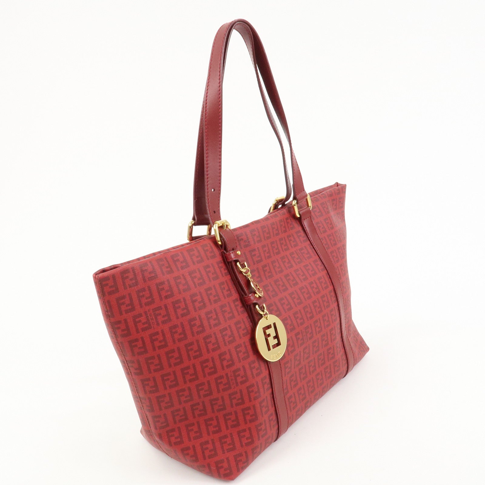 FENDI Zucchino PVC Leather Tote Bag Shoulder Bag Red Gold 8BH215