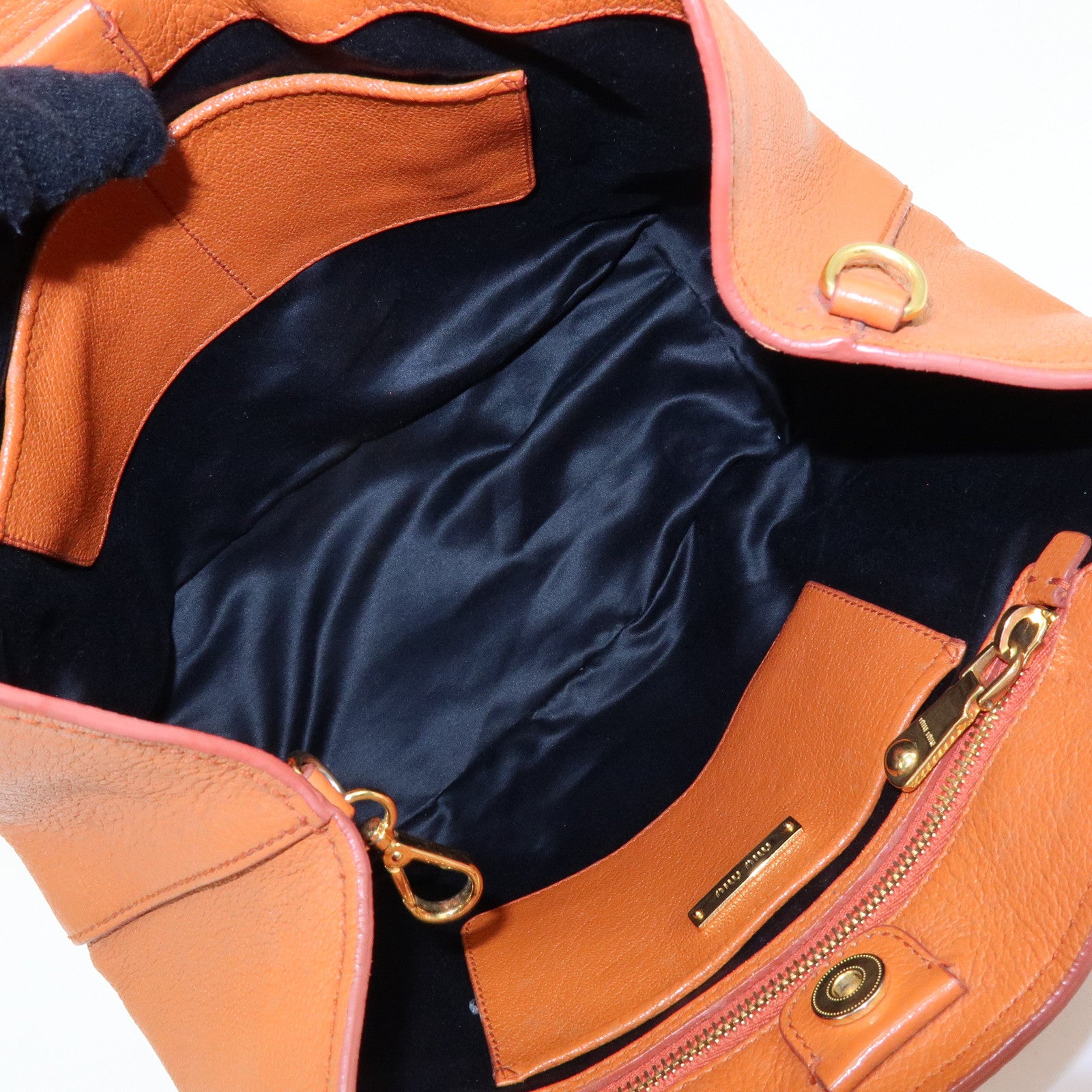 MIU MIU Madras Leather 2Way Shoulder Bag Hand Bag Orange RN0886