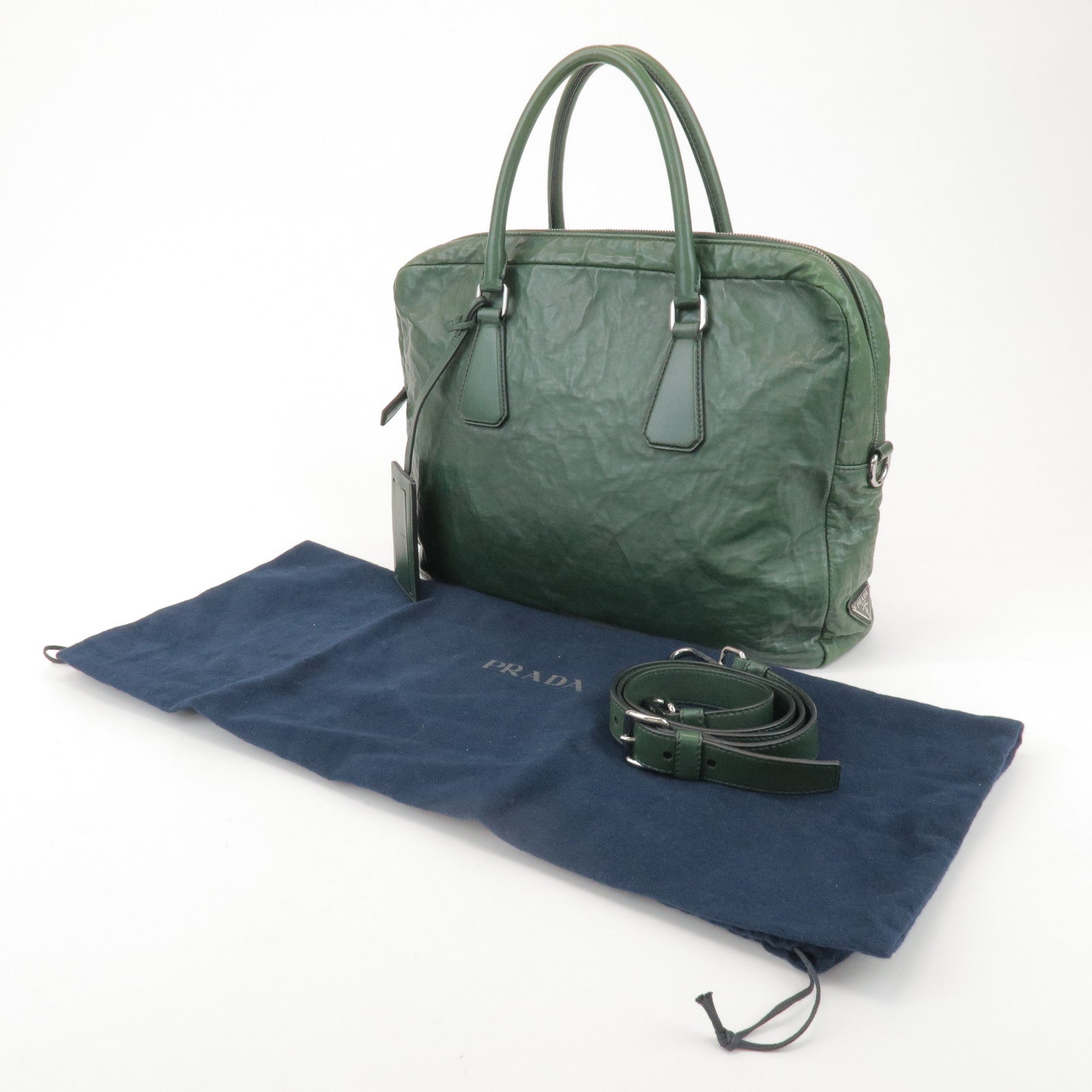 PRADA Triangle Logo 2Way Leather Hand Bag Shoulder Bag Green