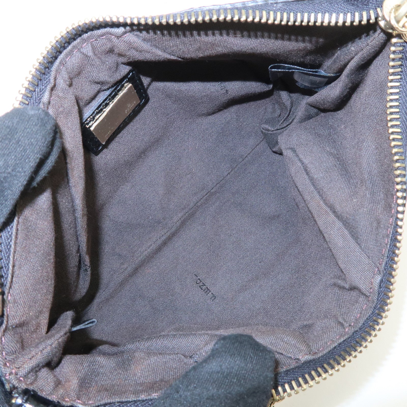 FENDI Wool Flip Sequin Leather Chain Bag Pouch Black Pink 8BR594