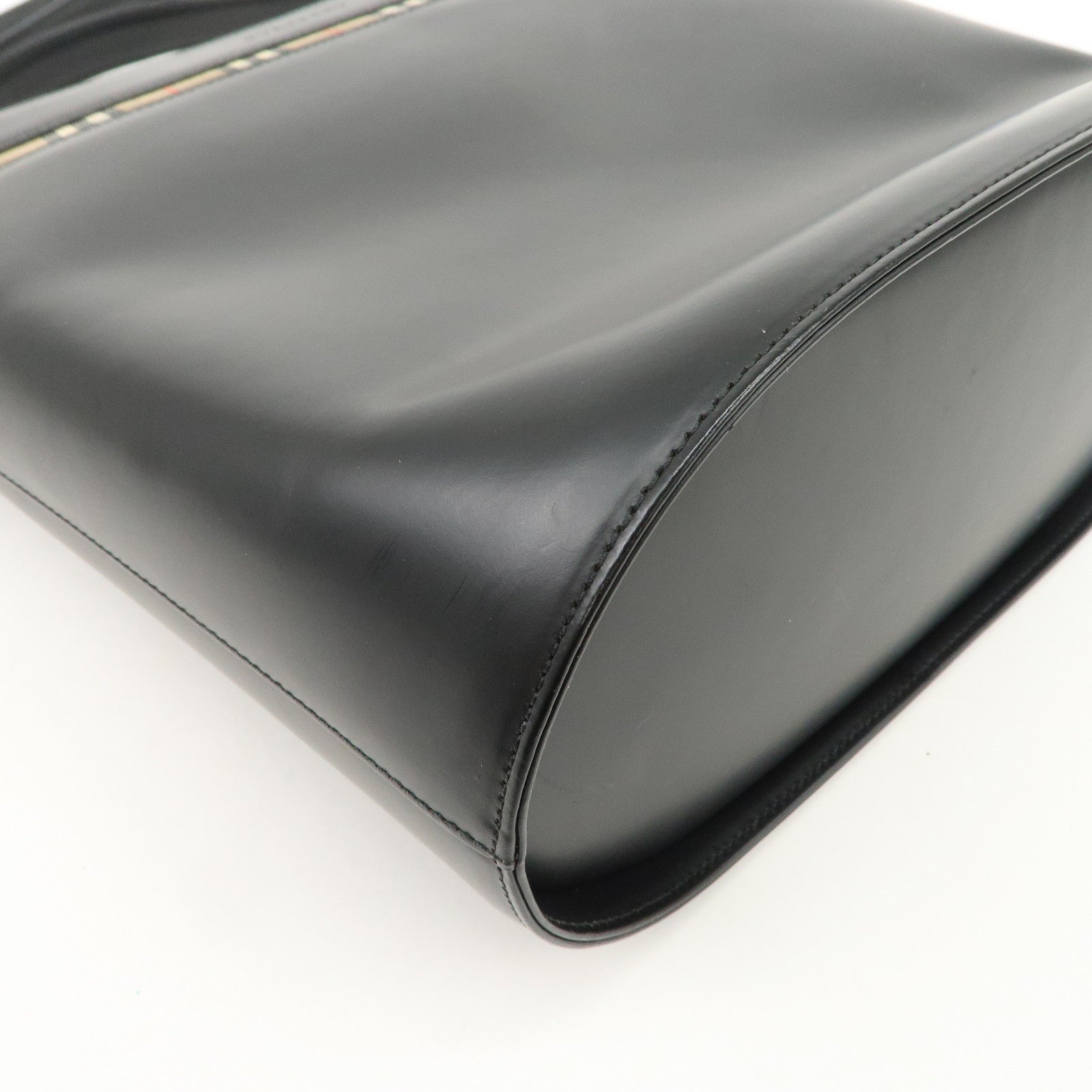 BURBERRY Burberrys Leather Shoulder Bag Black Silver Hardware Used