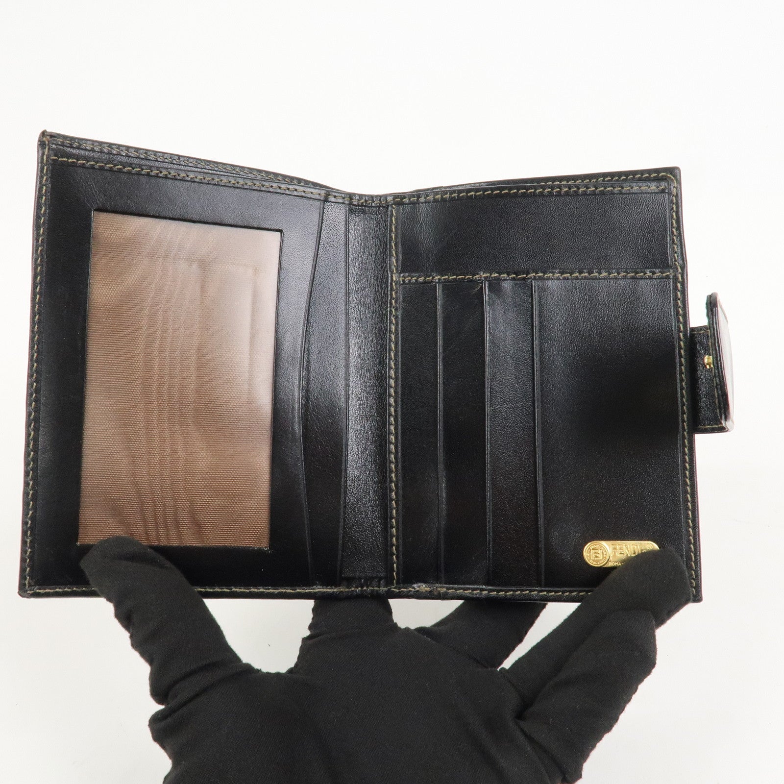 FENDI Zucca Kiss Lock Canvas Leather Bi-fold Wallet Brown 30207