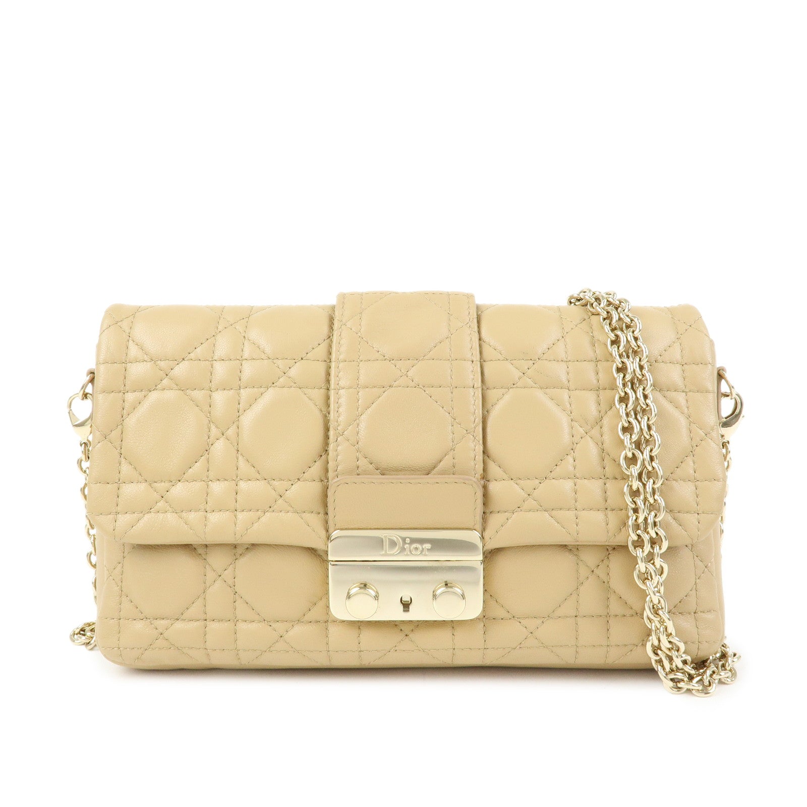 Christian Dior Canage New Lock Lamb Skin Chain Shoulder Bag Beige