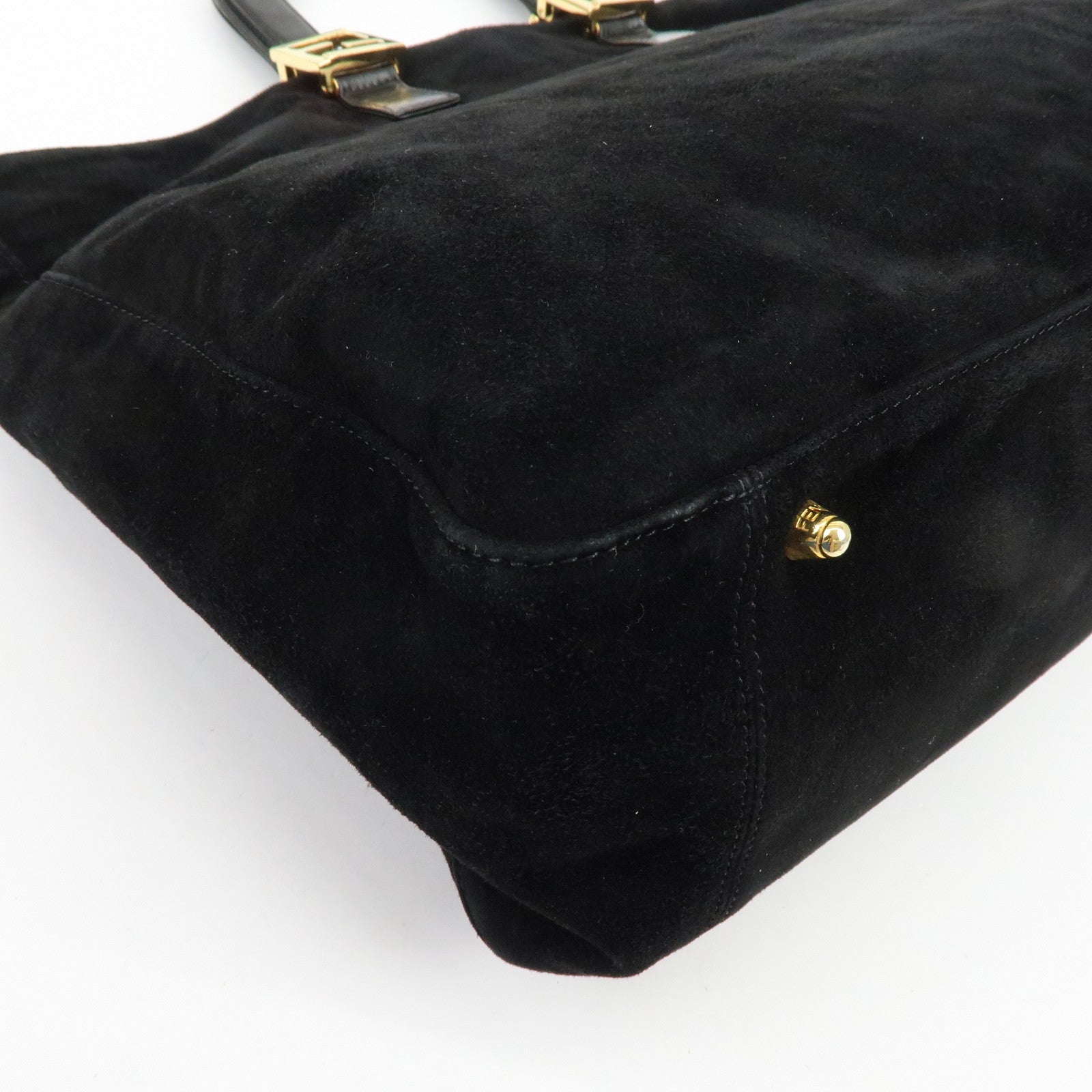 FENDI Suede Leather Tote Bag Hand Bag Black 230826693009