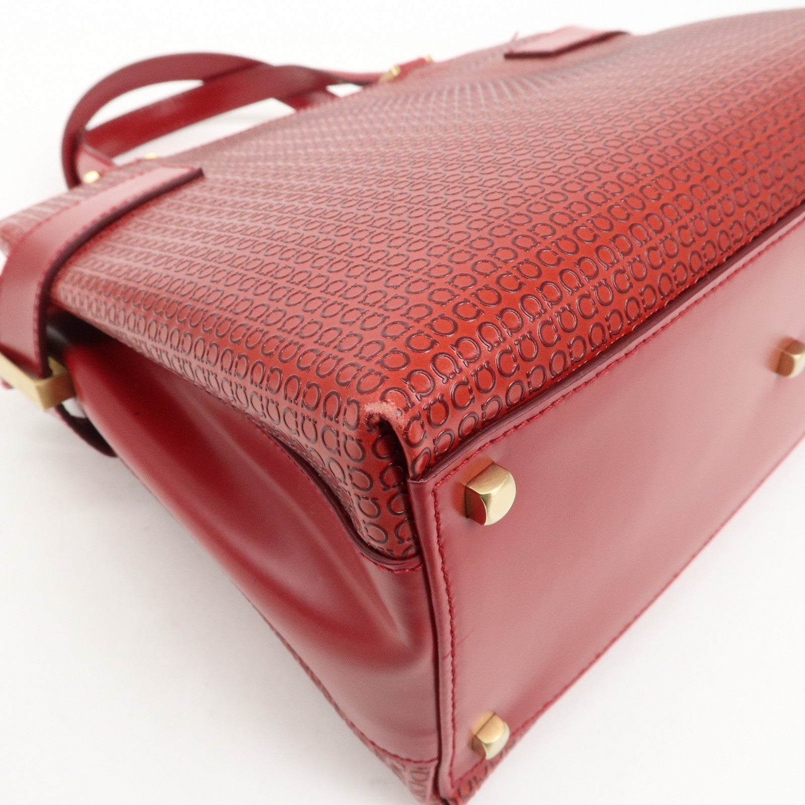 Ferragamo Gancini Leather 2WAY Bag Hand Bag Shoulder Bag Red