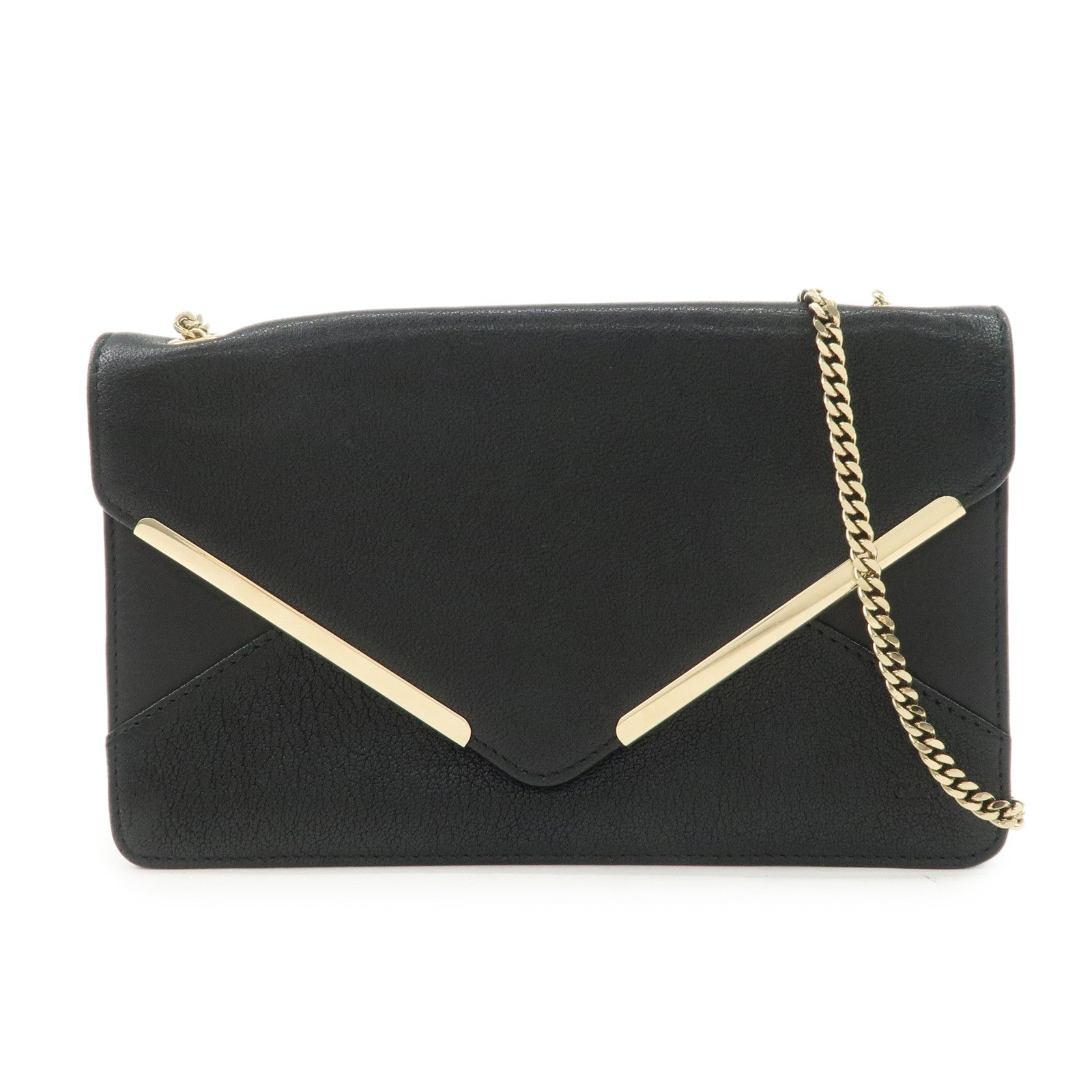 Chloe Leather Chain Shoulder Bag Black Gold Hardware Used
