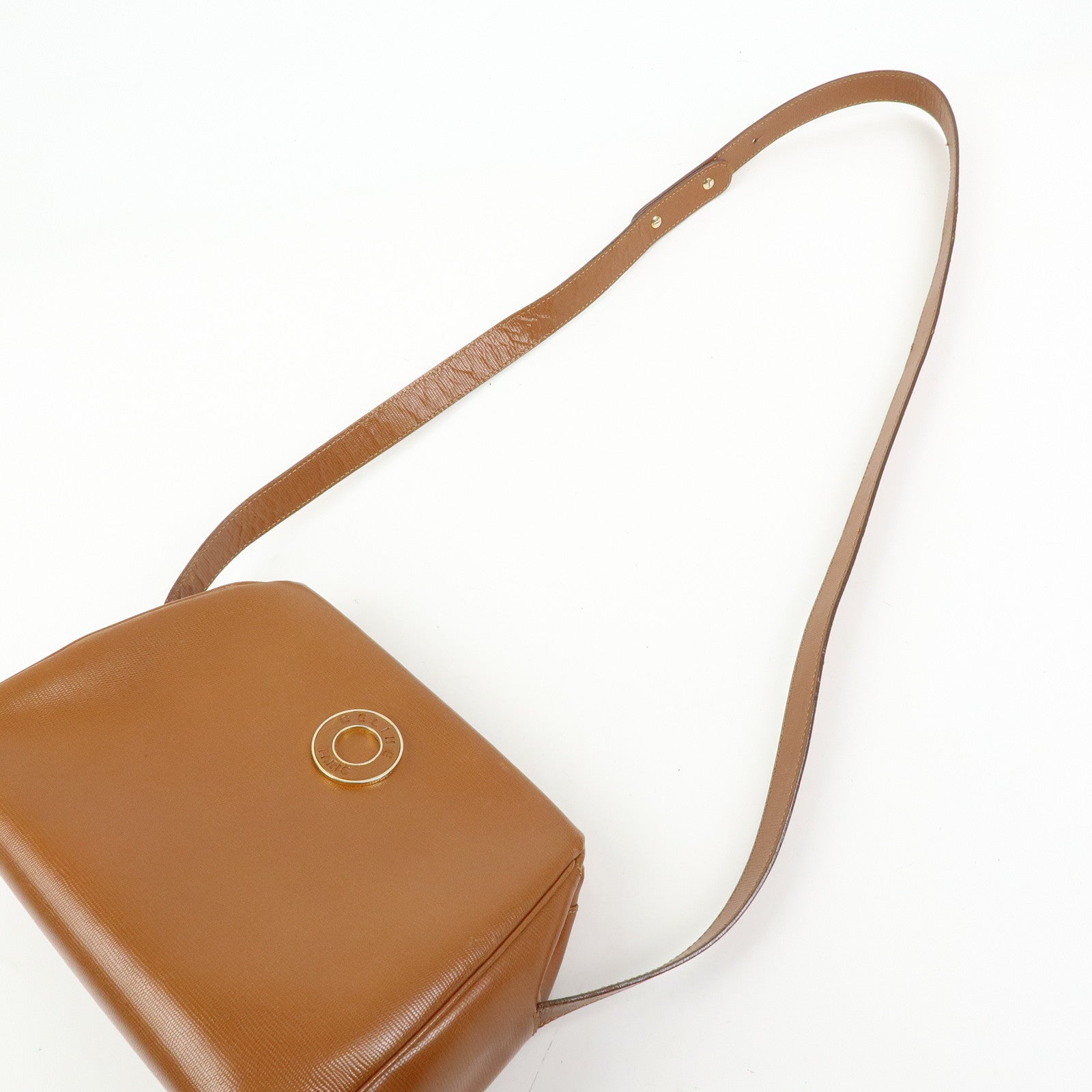 CELINE Ring Logo Leather Shoulder Bag Crossbody Bag Camel