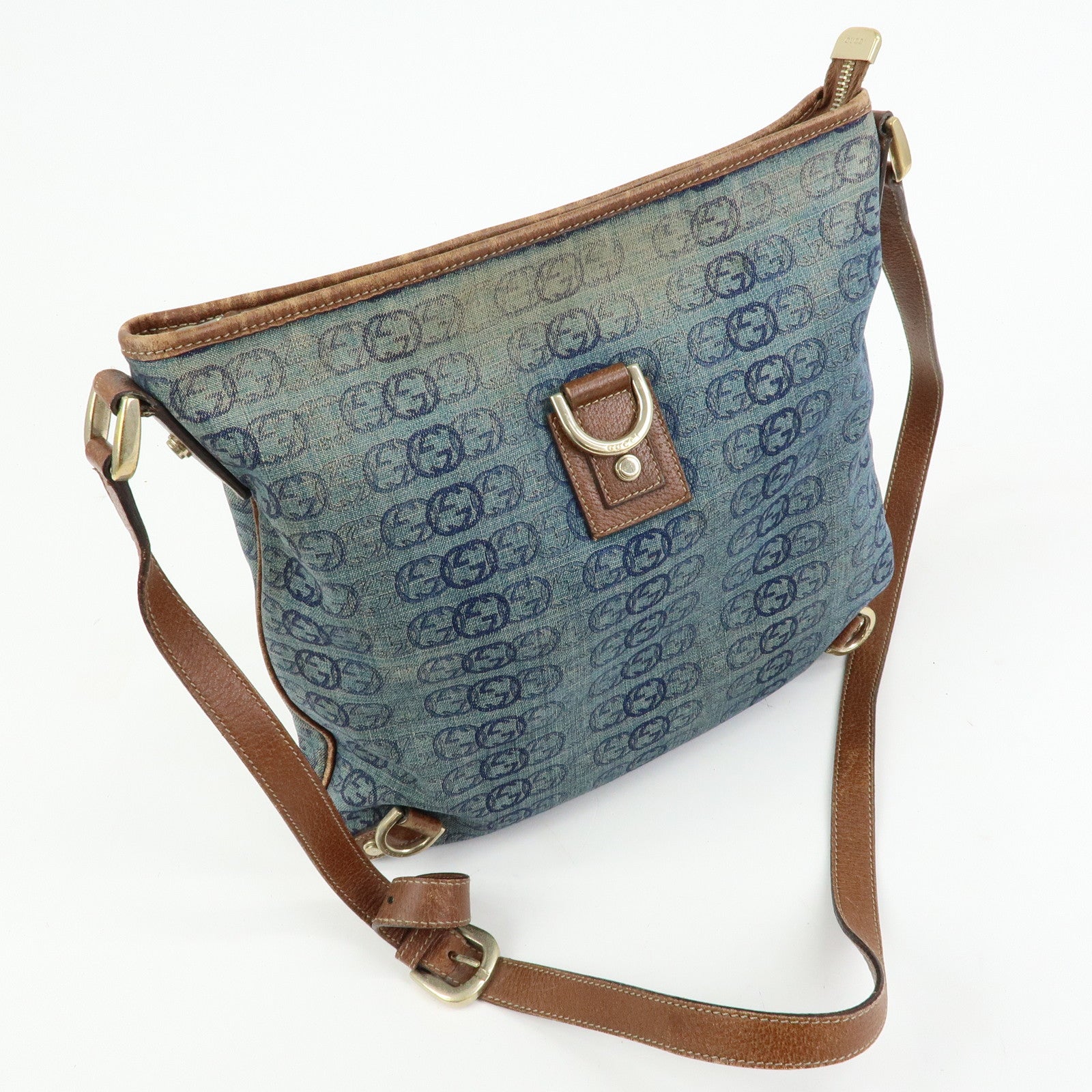 GUCCI Abbey Denim Leather Shoulder Bag Crossbody Bag Navy 131326