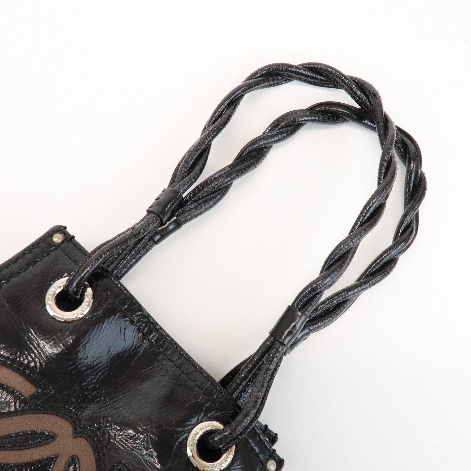 LOEWE Anagram Patent Leather Hand Bag Shoulder Bag Black Brown