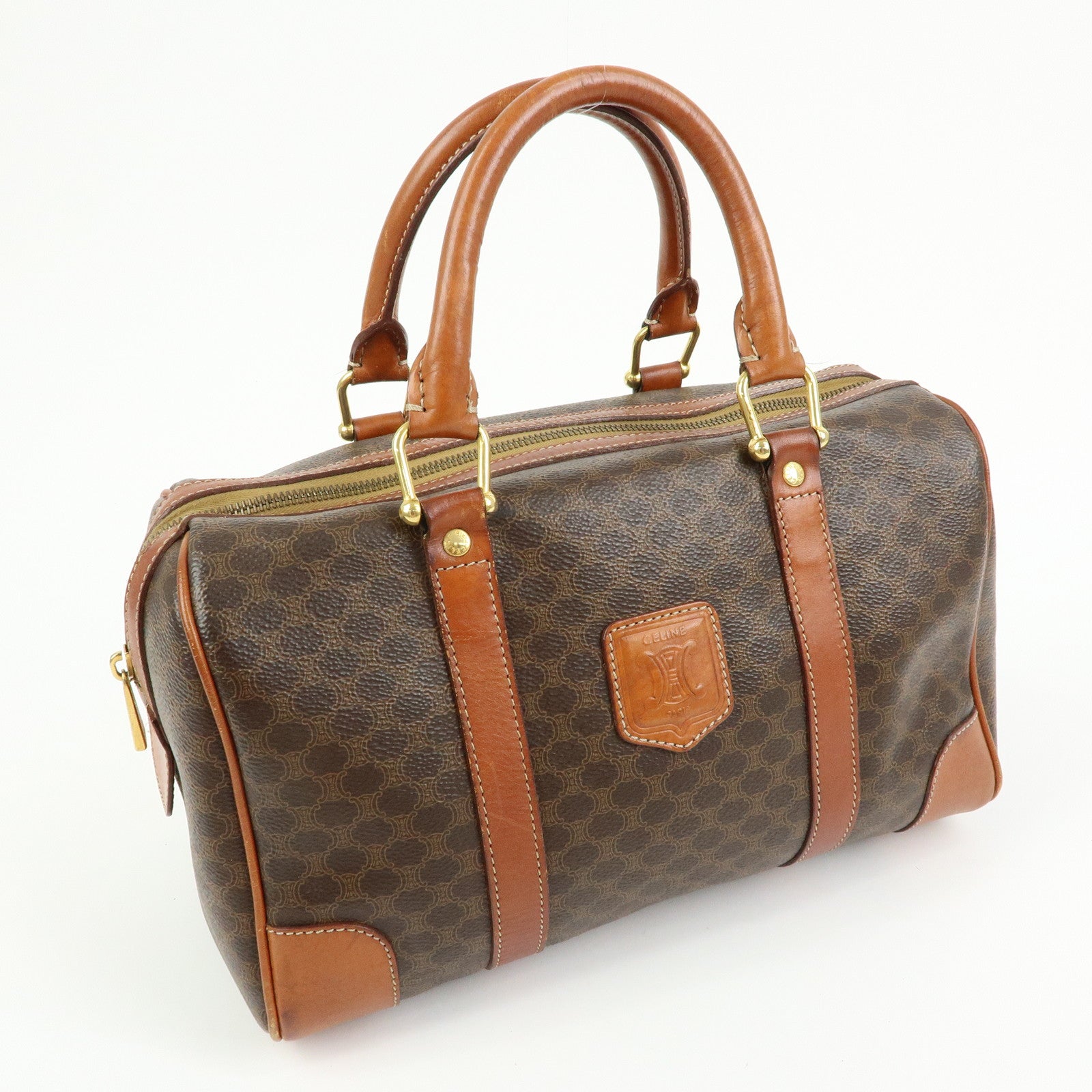 CELINE Macadam PVC Leather Boston Bag Hand Bag Brown
