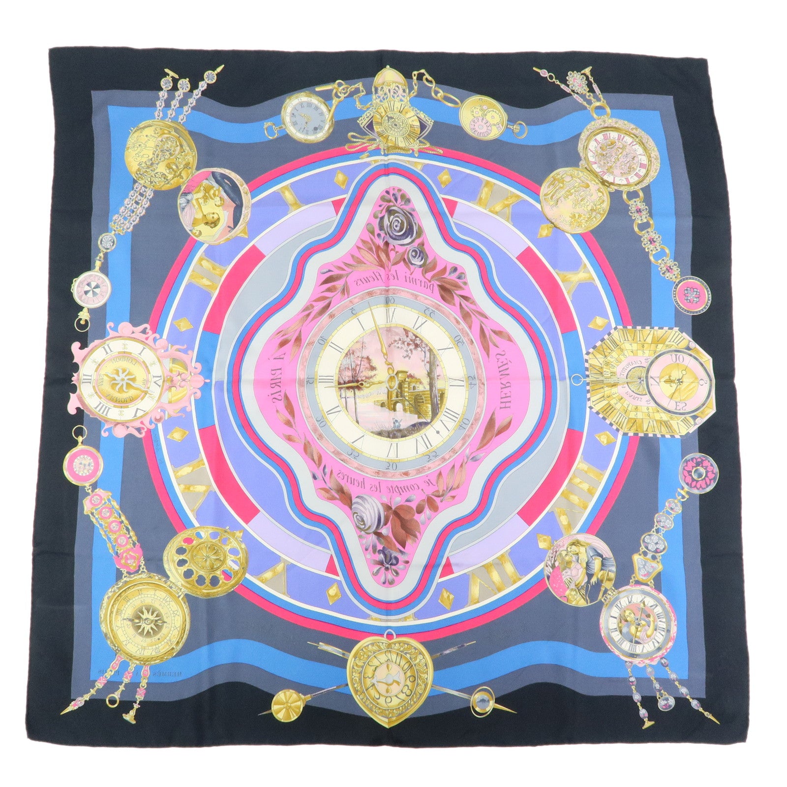HERMES Carre90 Silk100% Parmi les Fleurs Je Compte les Heures Scarf