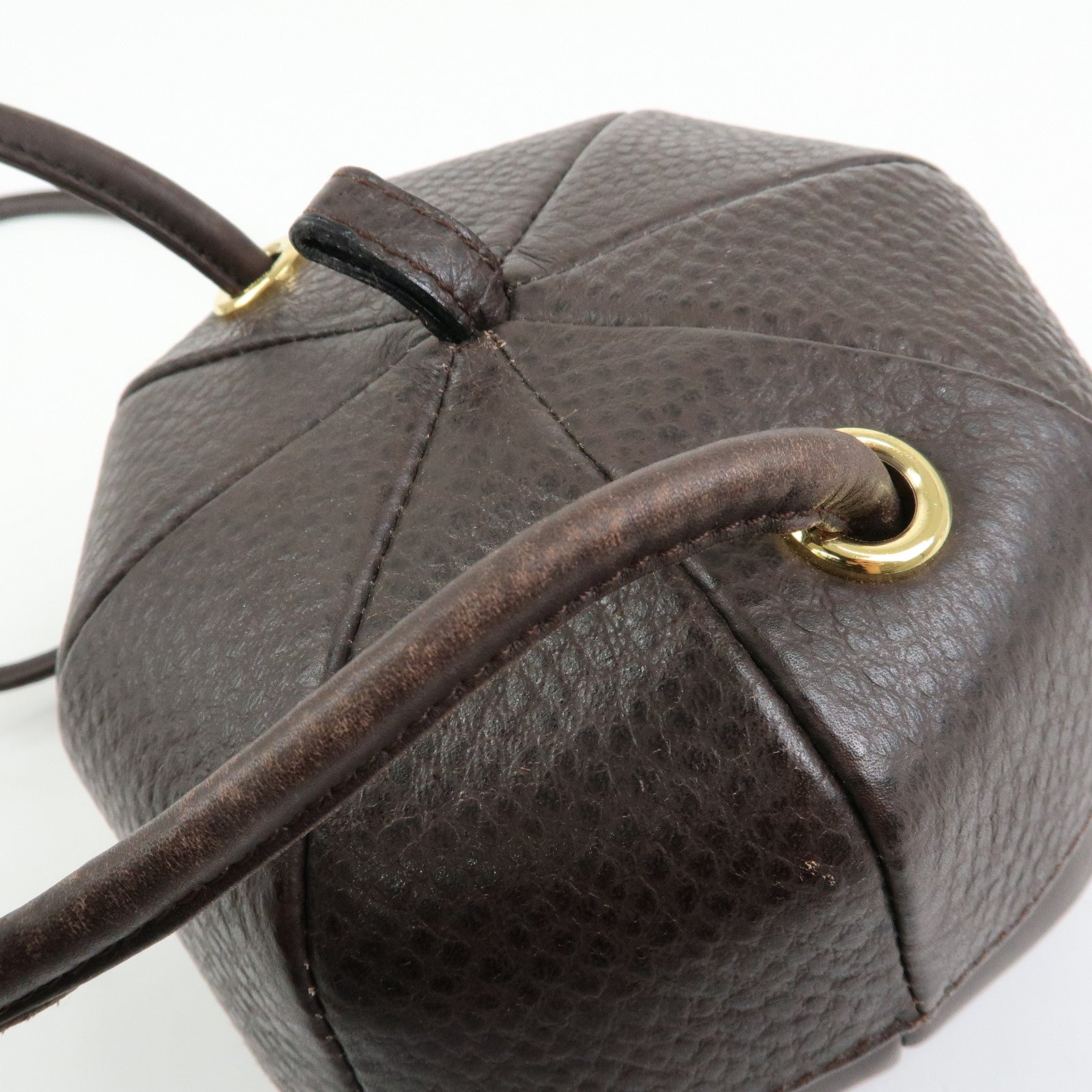 Ferragamo Leather Shoulder Bag Crossbody Bag Acorn Bag Dark Brown