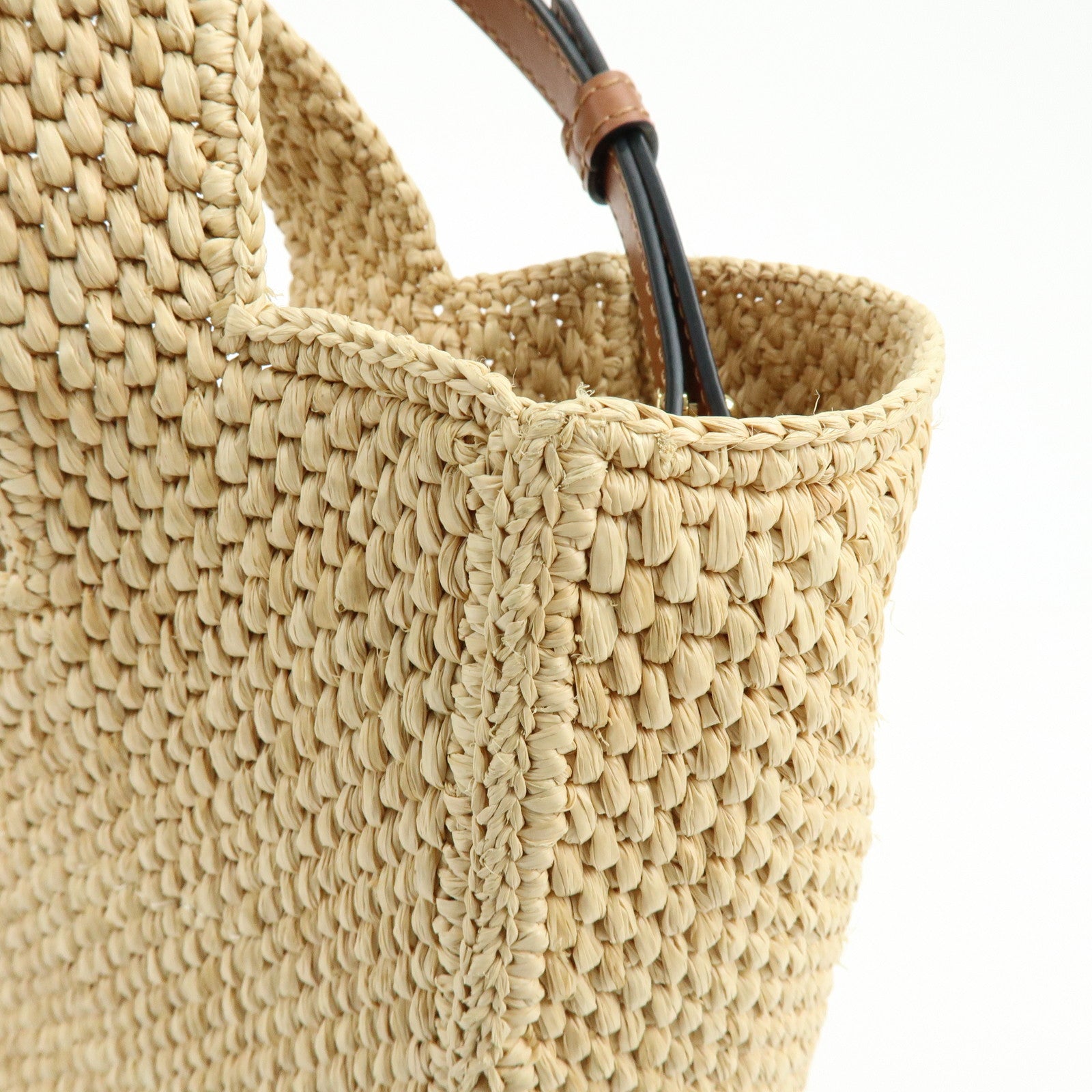 LOEWE Font Tote Raffia Leather 2Way Bag Tote Bag Shoulder Bag Beige