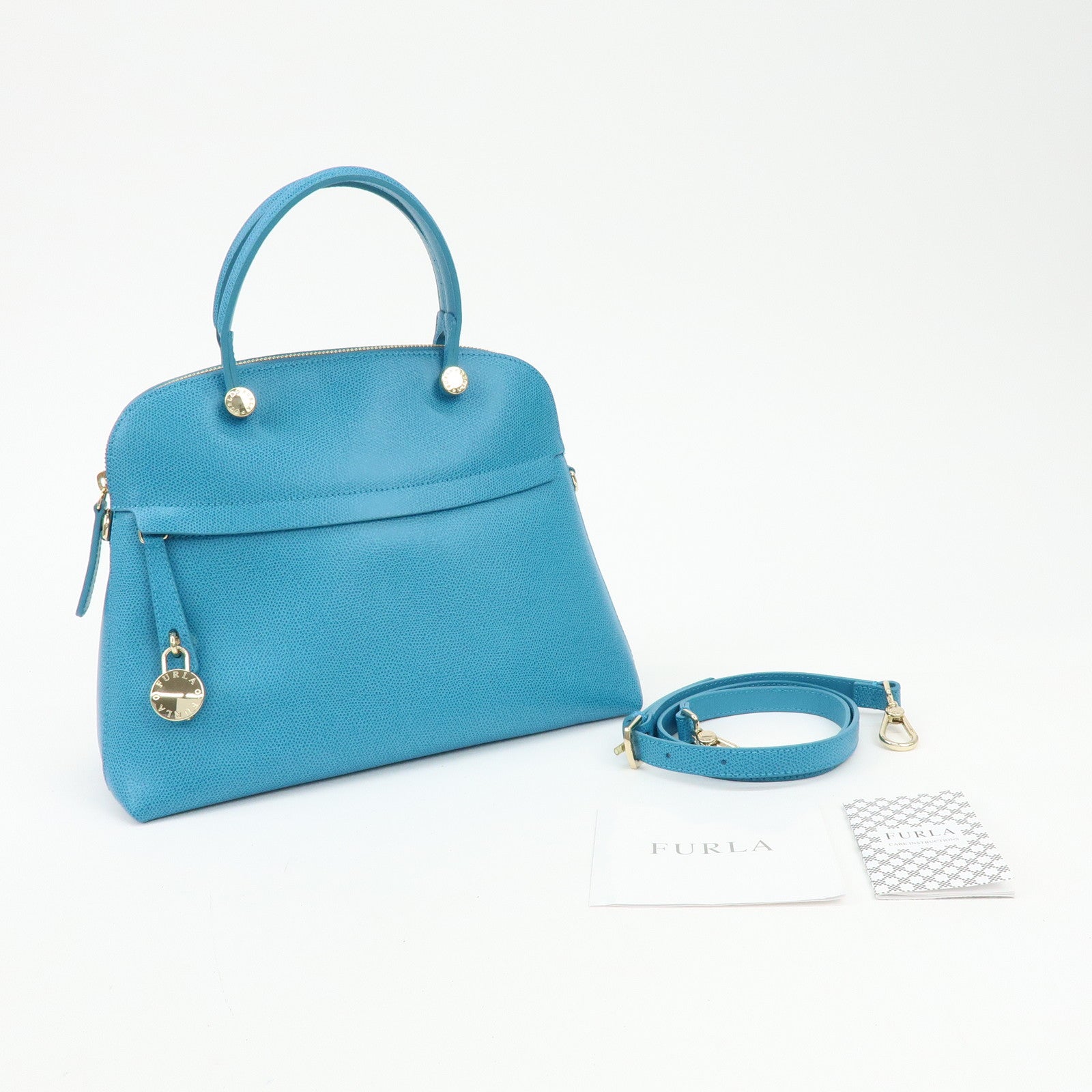 FURLA Set of 2 Leather 2Way Bag Hand Bag Shoulder Bag Black Blue