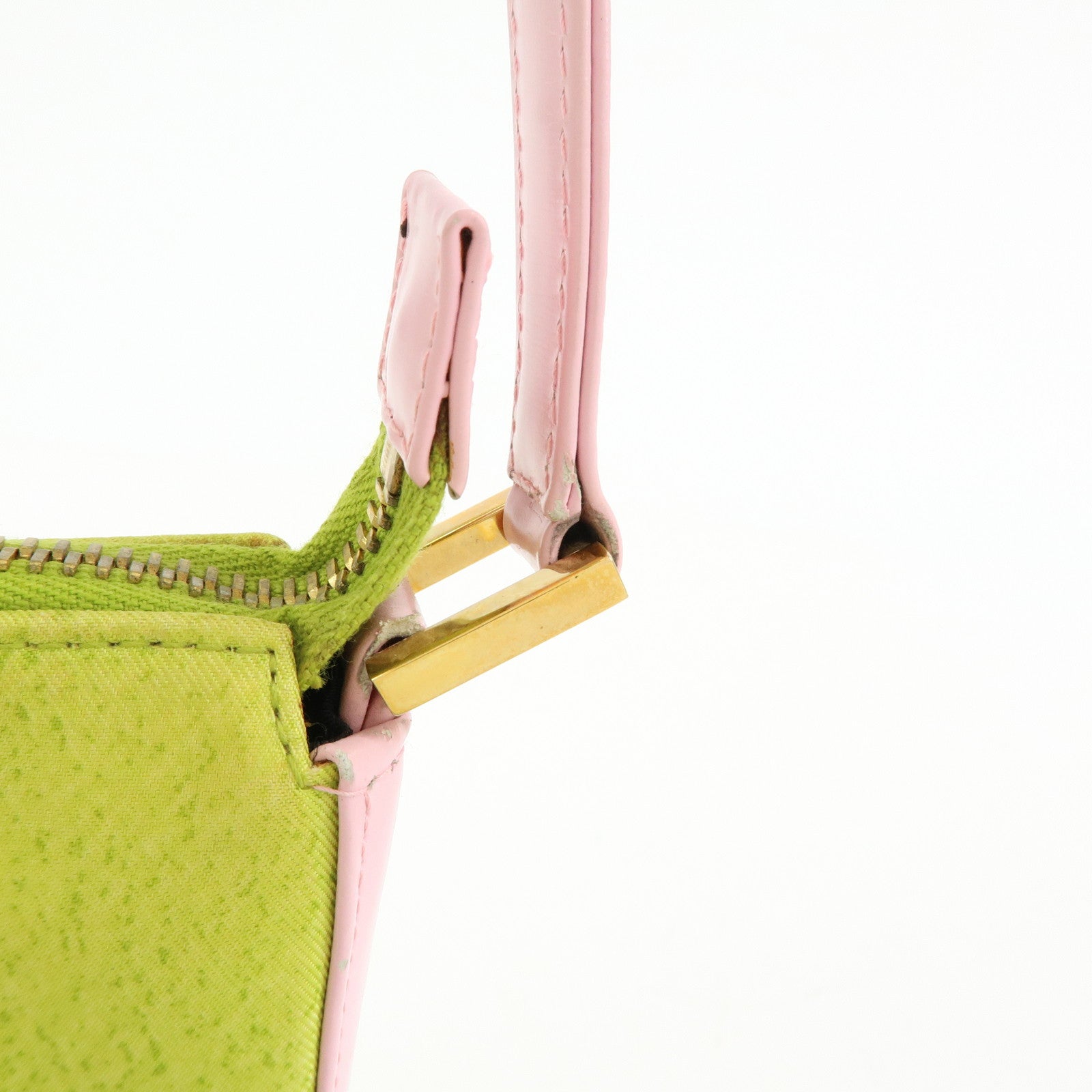 BVLGARI Nylon Leather Shoulder Bag Hand Bag Light Pink Light Green