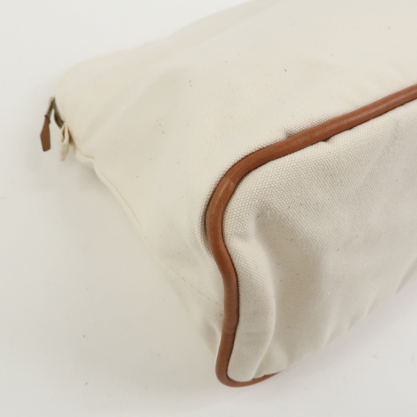 HERMES Bolide Canvas Leather Pouch TGM Natural