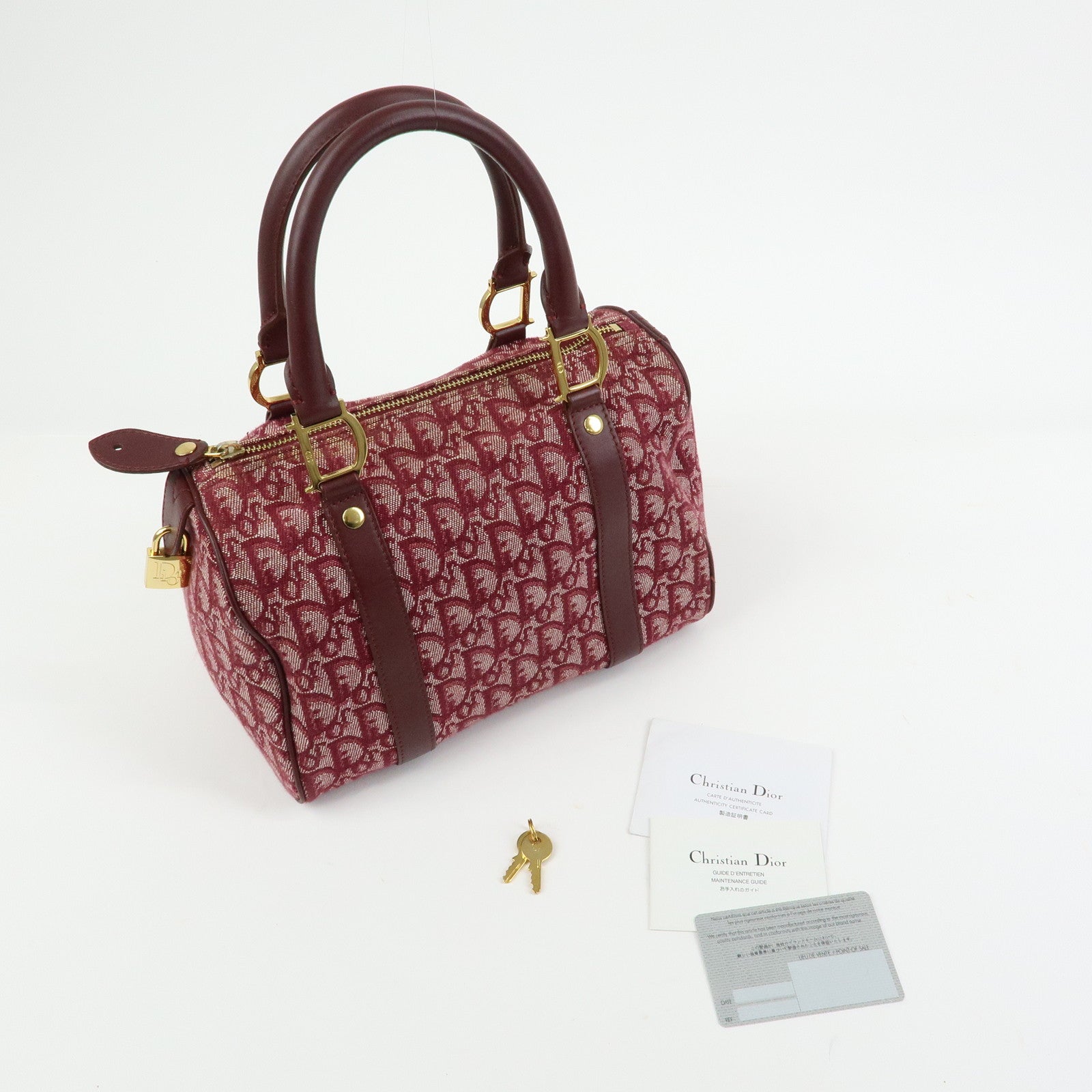 Christian Dior Trotter Jacquard Canvas Leather Boston Bag Hand Bag