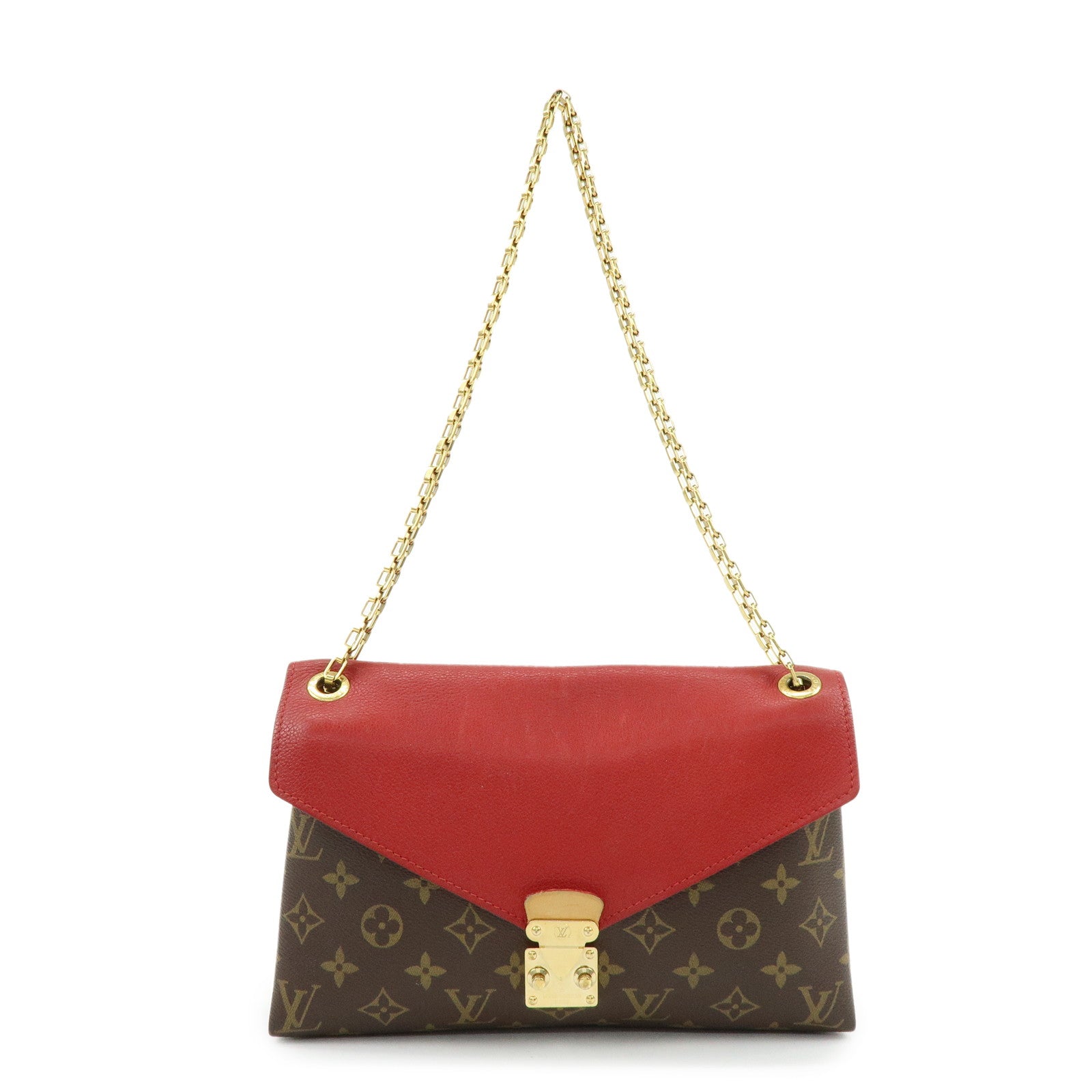 Louis Vuitton Monogram Pallas Chain Hand Bag Brown Red M41201