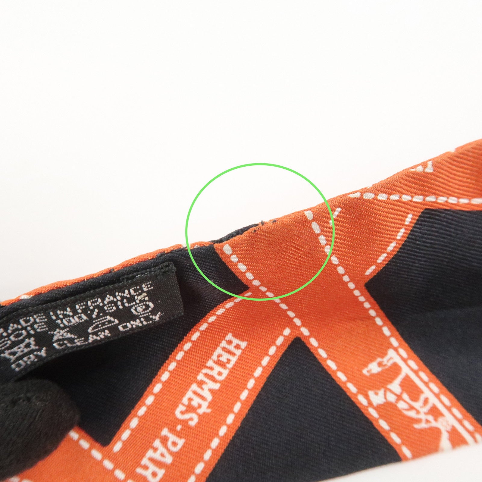 HERMES Twilly Silk 100% Bolduc Scarf Black Orange