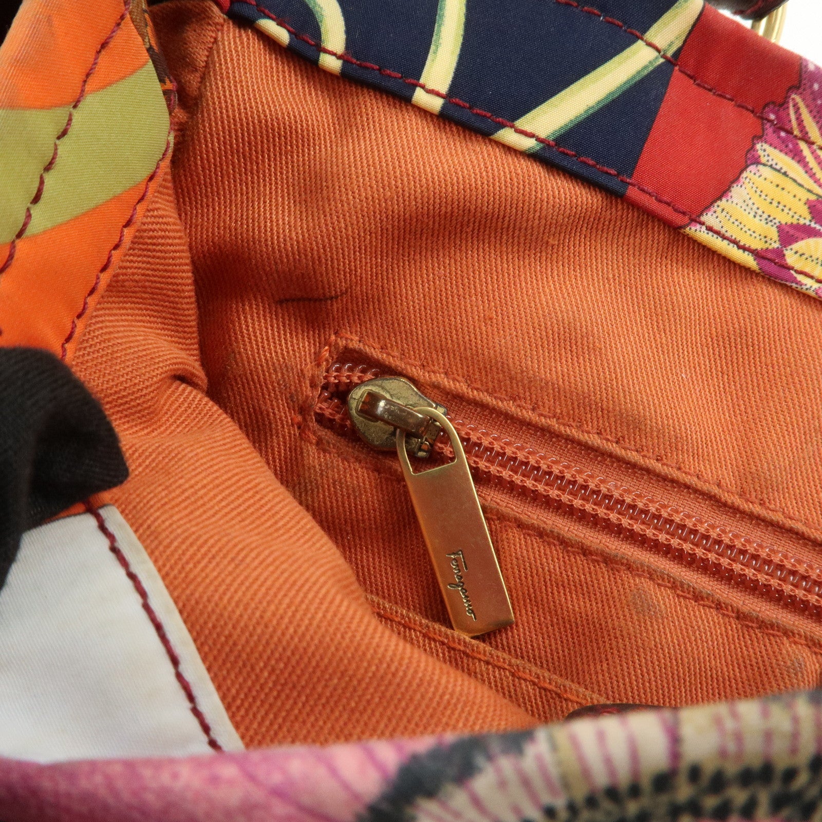 Ferragamo Gancini Leather Nylon Shoulder Bag Tote Bag Multicolor