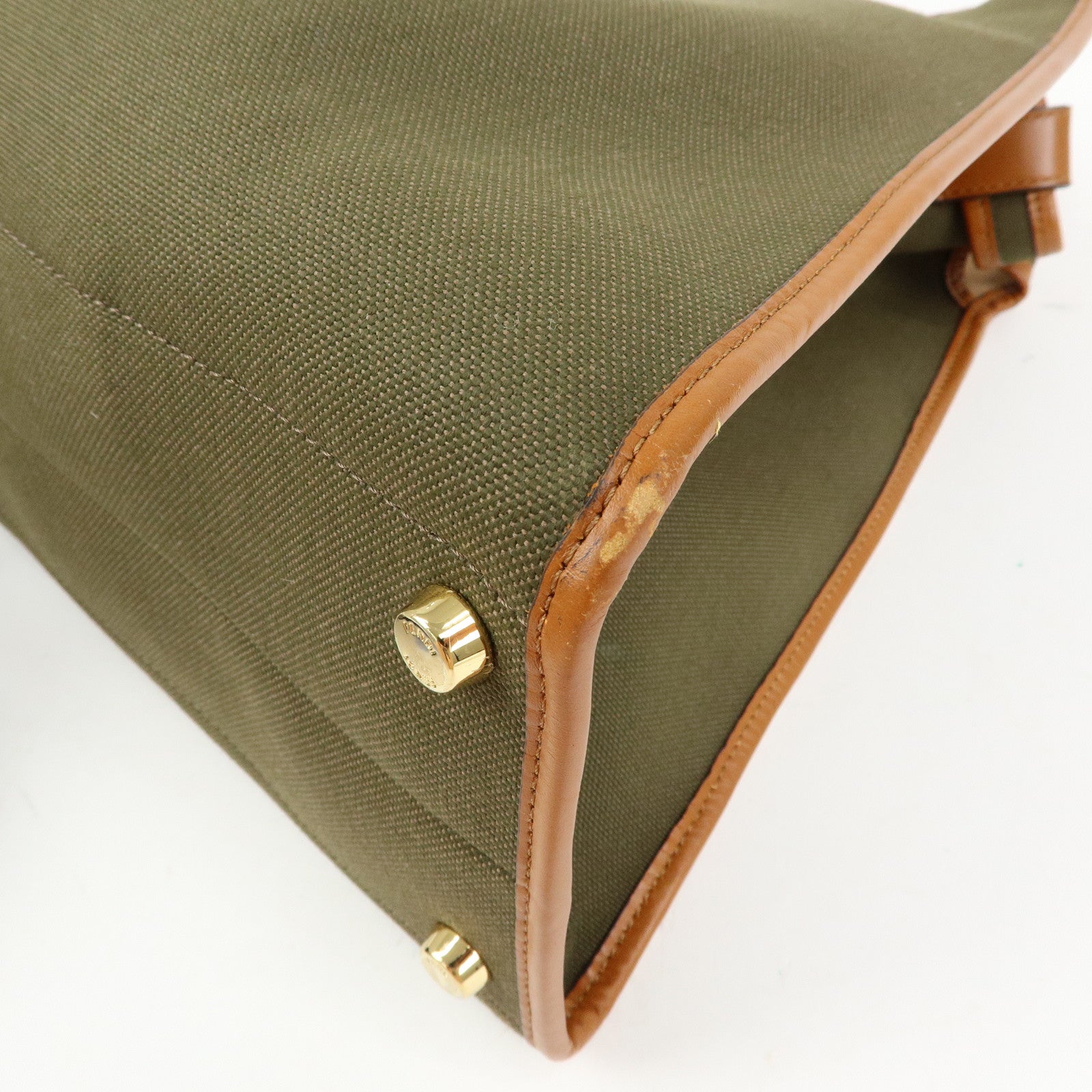 FENDI Peekaoo Canvas Leather Hand Bag Khaki Brown 8BN304