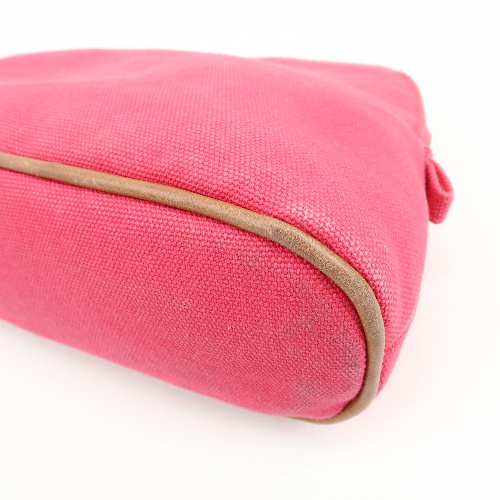 HERMES Bolide Set of 2 Cotton Leather Pouch Cosmetic Case Navy Pink