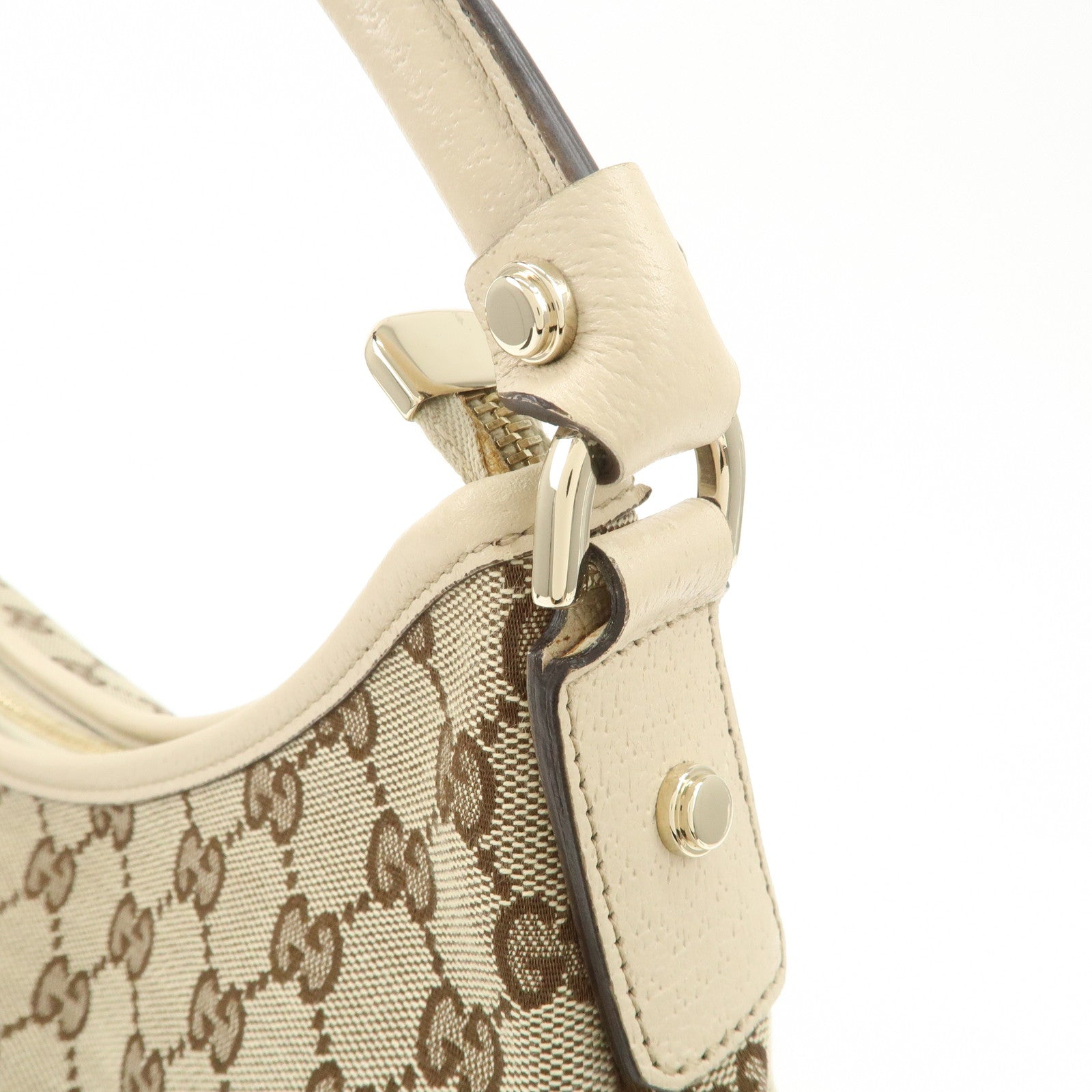 GUCCI Abbey Leather GG Canvas Shoulder Bag Beige Ivory 130737