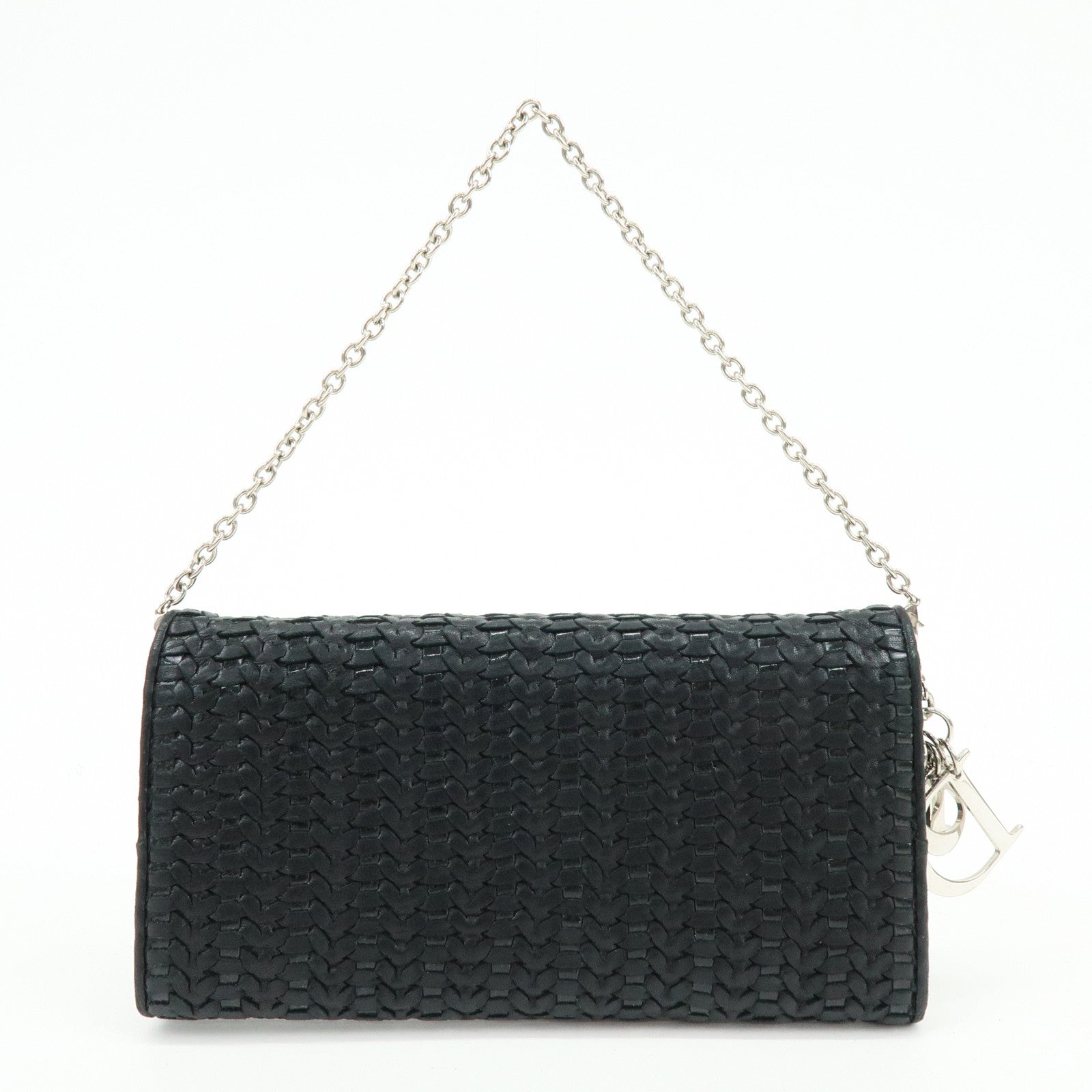 Christian Dior Leather Chain Wallet WOC Hand Bag Black