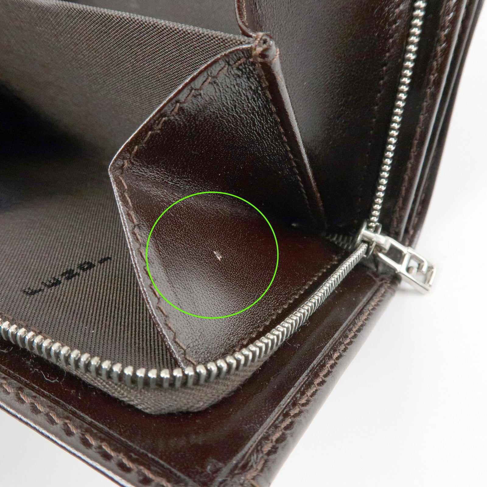 FENDI Zucca Canvas Leather Compact Wallet Brown Black 31052